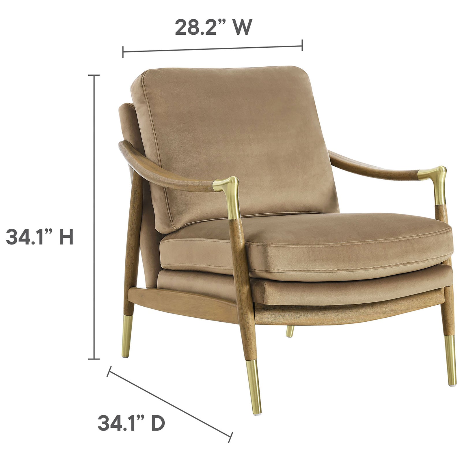 Size guide with overall chair dimensions for height, width, and depth || EEI-7056-TAU-WAL || dimension_studio