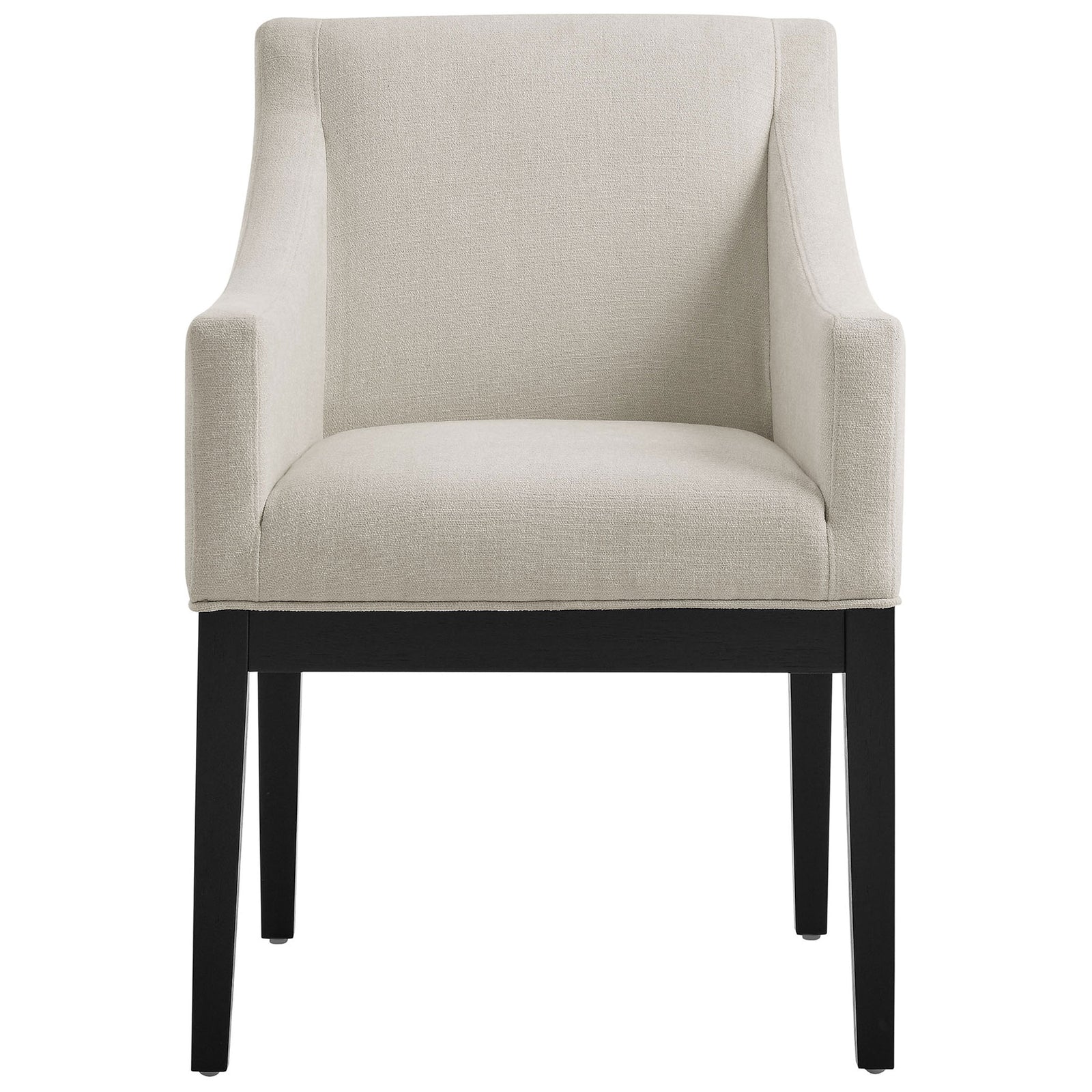 Alton dining armchair with wide cushioned seat, slub-weave upholstery, and supportive armrests || EEI-7058-SAL-BLK || front_studio