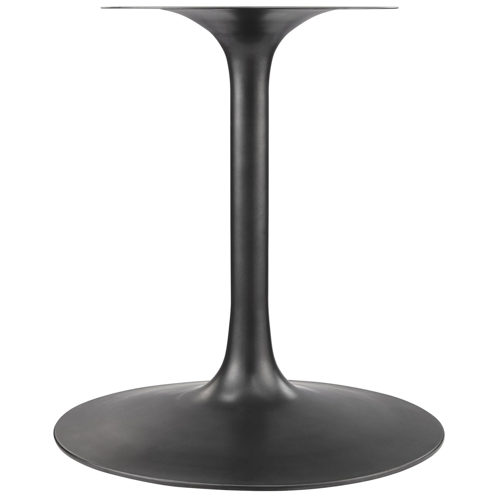 Matte black metal tulip pedestal base with wide round foot for the Lippa dining table. || EEI-7070-BLK-WAL || leg_studio