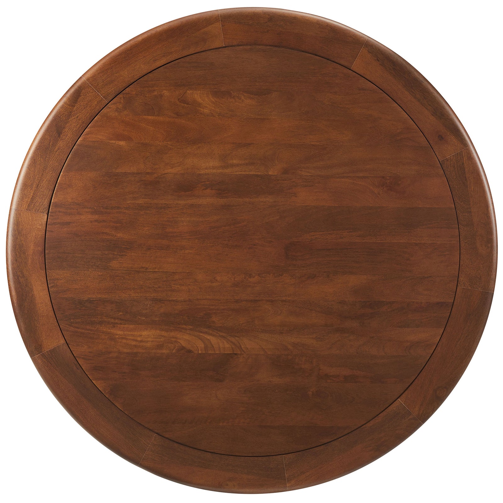 Smooth walnut tabletop with beveled edge and rich mango wood grain that brings organic character to your dining room || EEI-7070-BRA-WAL || top_studio