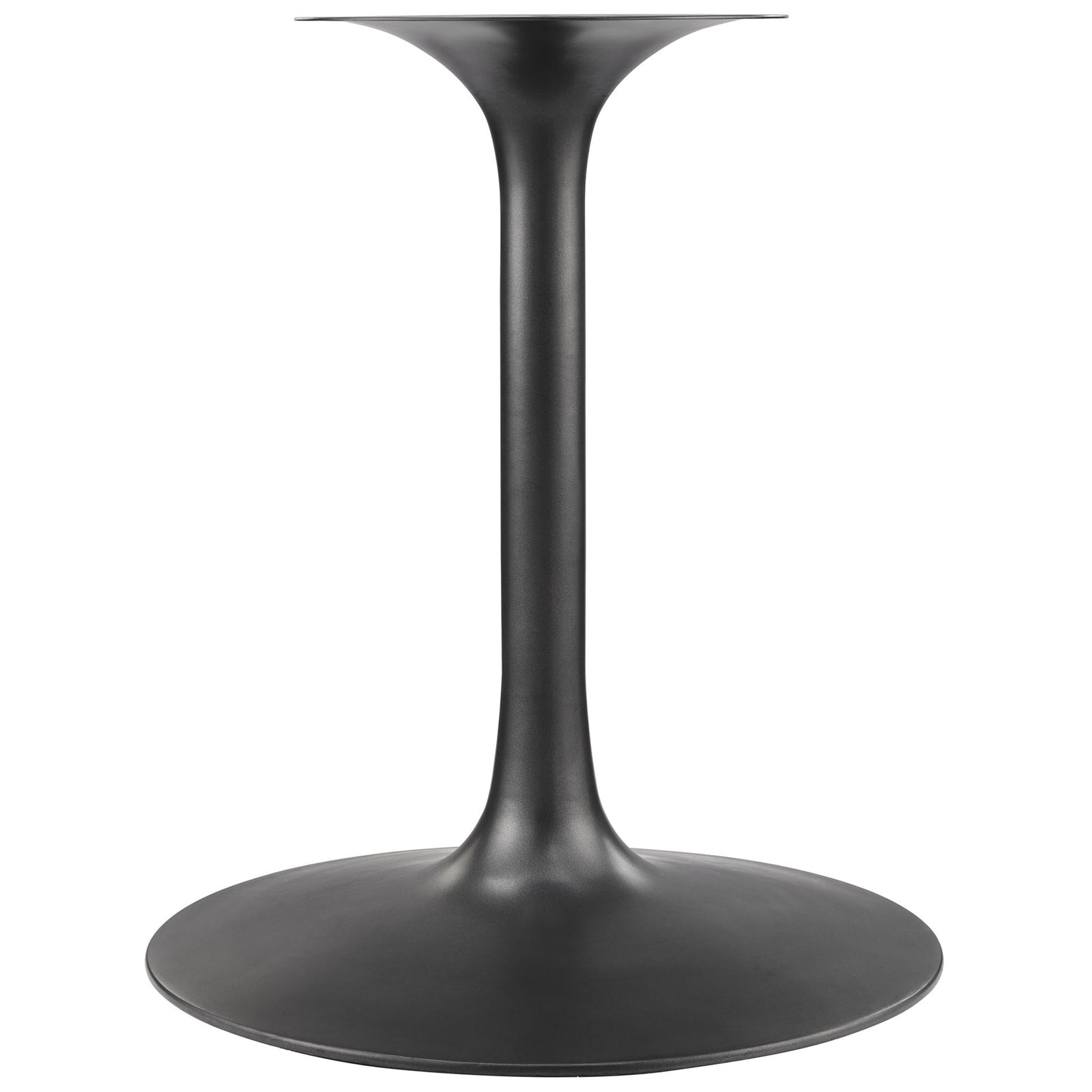 Smooth matte black pedestal and round base providing sturdy support for the 60 inch Lippa dining table. || EEI-7071-BLK-WAL || leg_studio