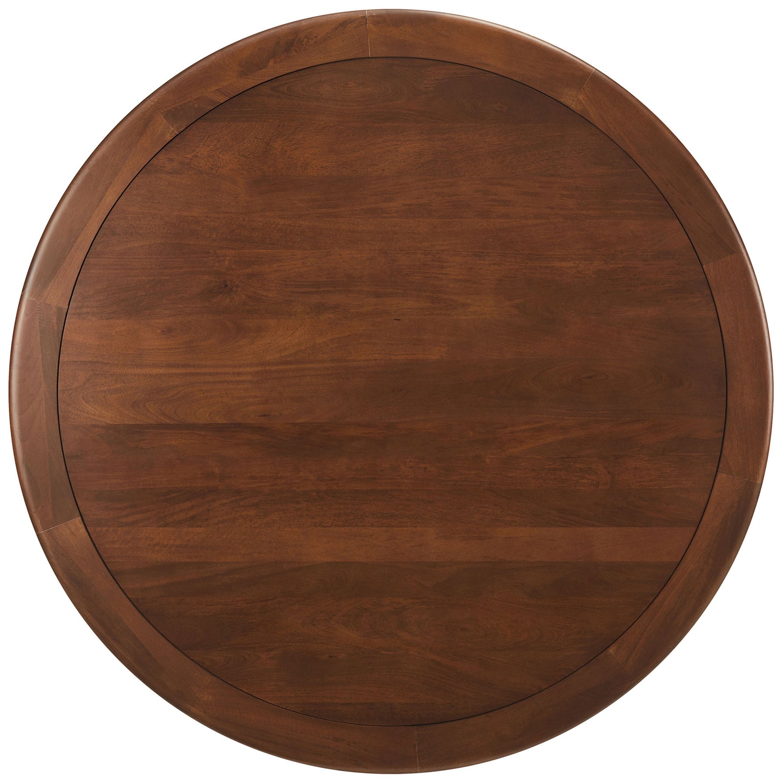 Expansive walnut tabletop with beveled edge and continuous wood grain, perfect for seating up to six guests || EEI-7071-BRA-WAL || top_studio