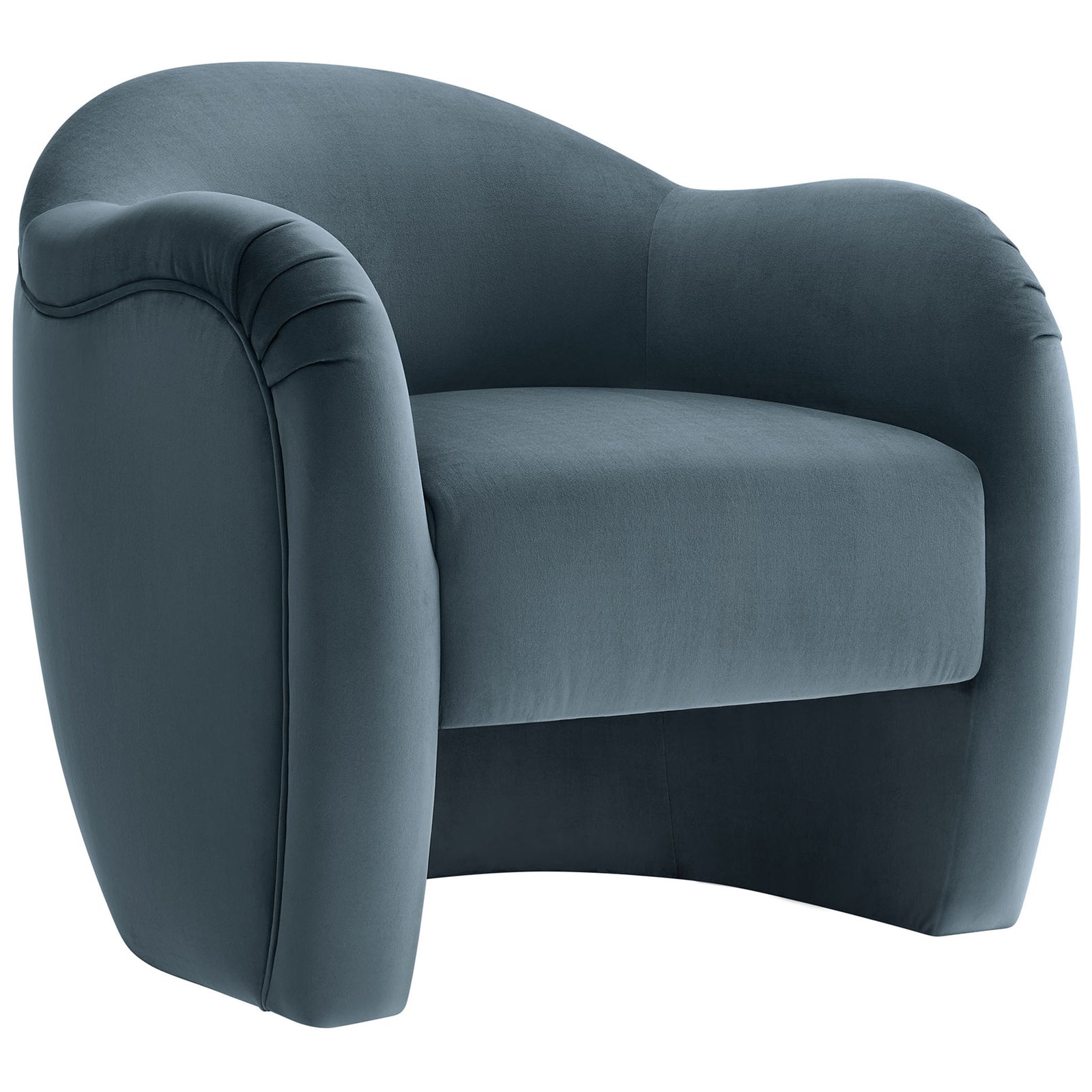 Curved arms and French piping accent the smooth performance velvet in rich cadet blue || EEI-7074-CAB || front_angle_studio