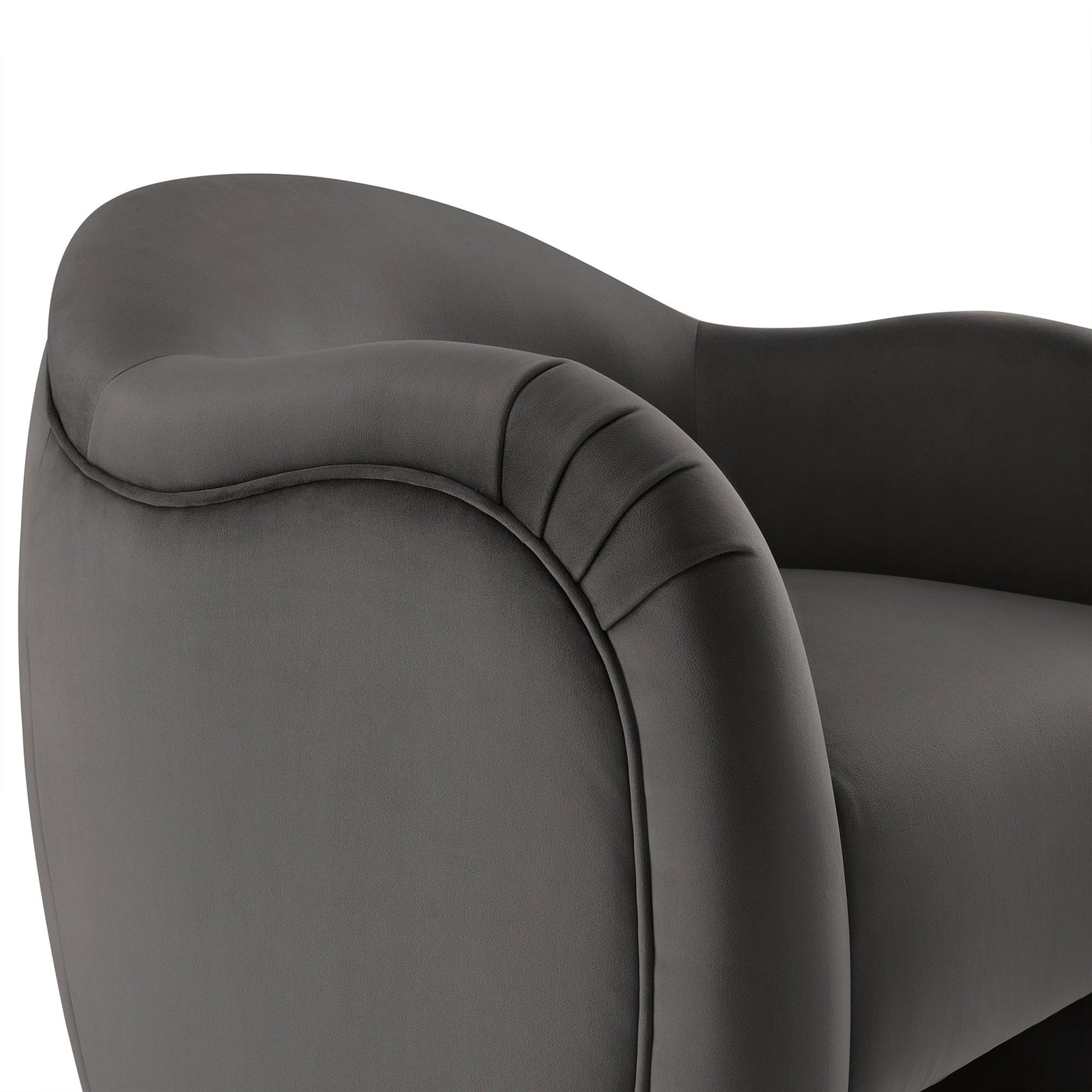 Pleated arm detail and French piping in soft storm gray performance velvet || EEI-7074-STG || detail_studio