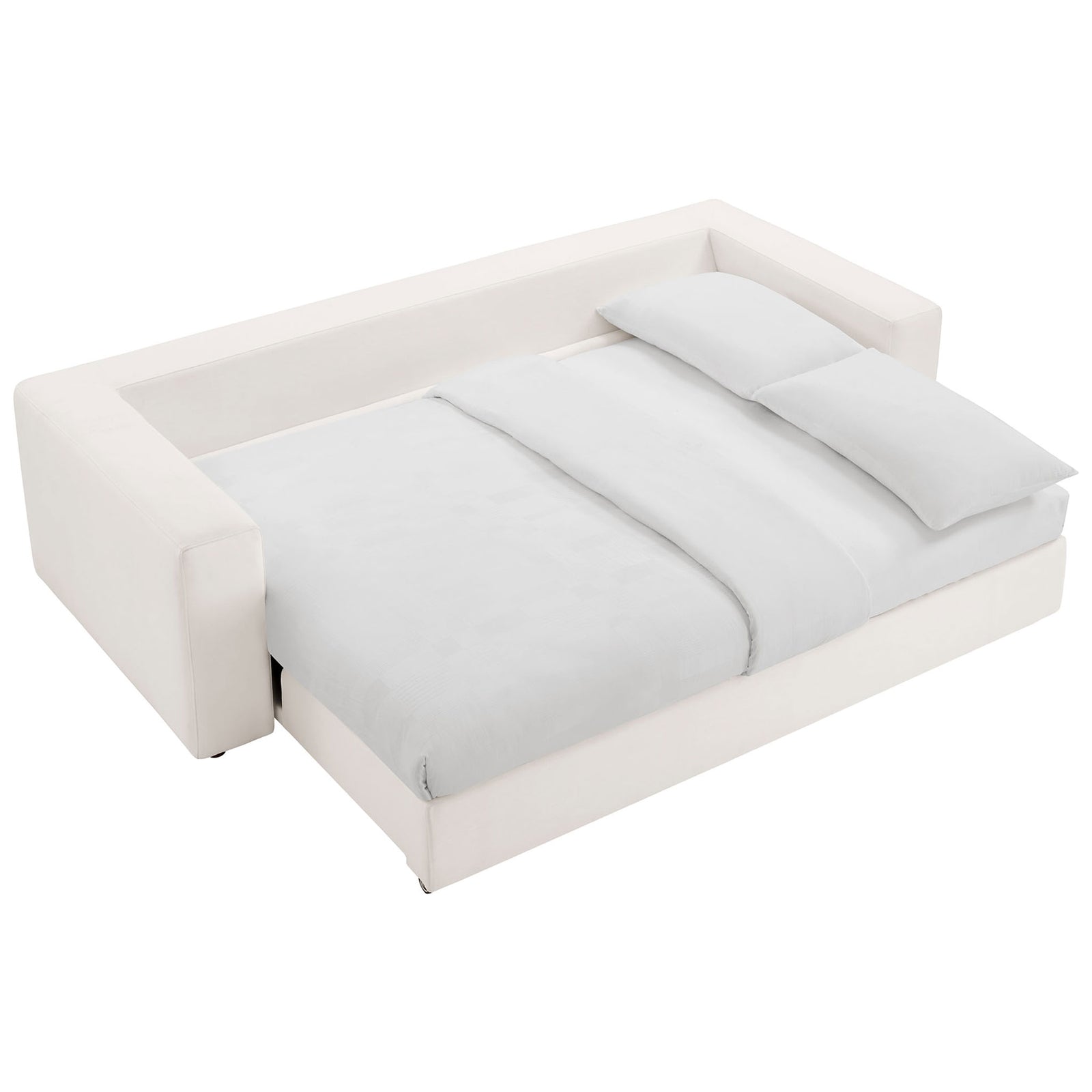 Commix sleeper fully extended into a spacious full-size bed with matching head pillow || EEI-7080-PUW || front_angle_converted_studio