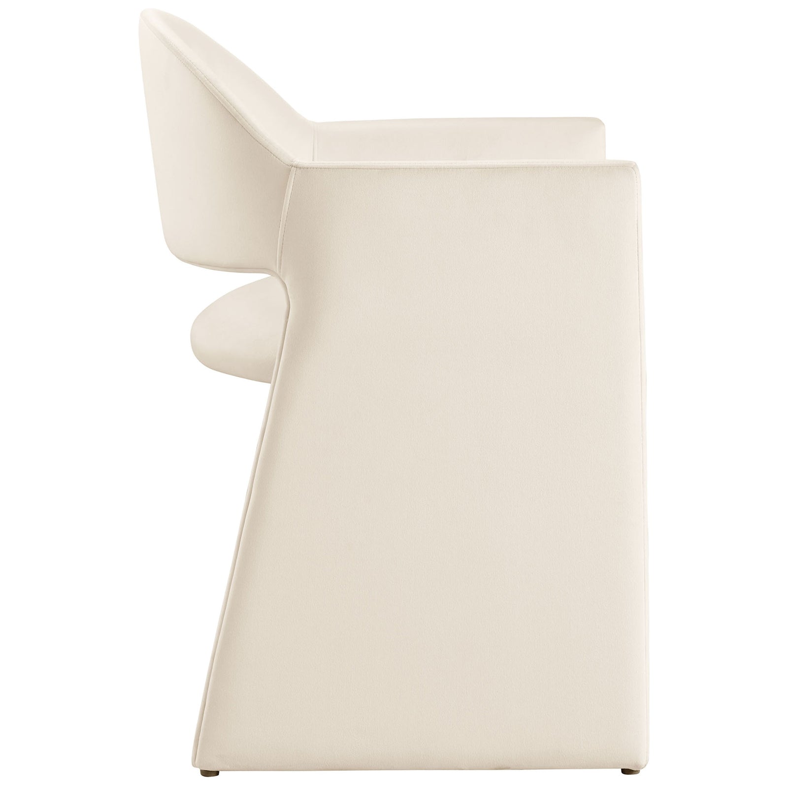 Modern alabaster velvet armchair featuring a clean waterfall seat and gently sloped geometric side panel || EEI-7081-ALA || side_studio
