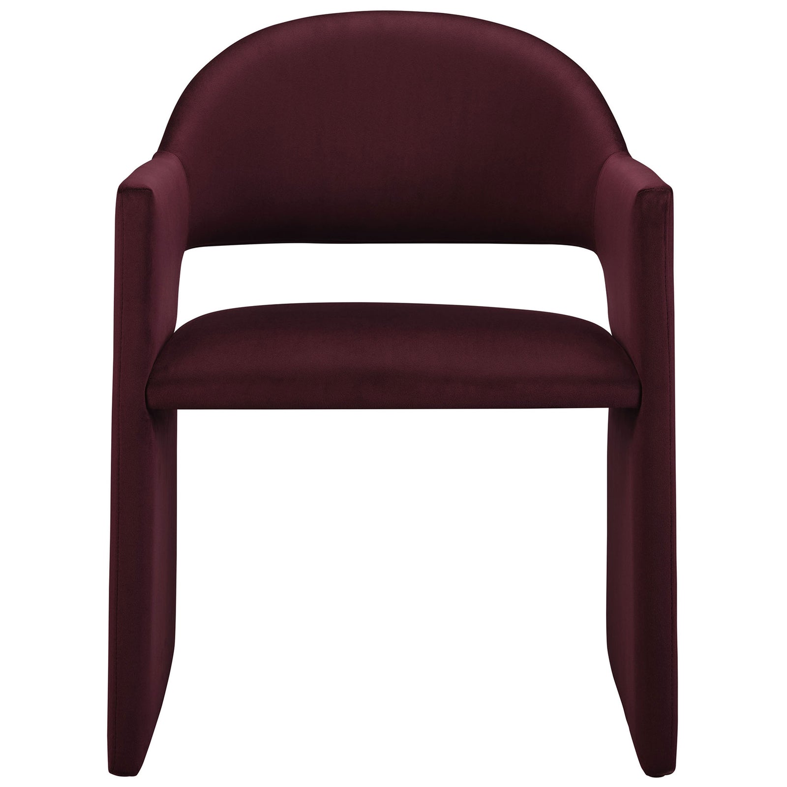 Mulberry velvet barrel-back dining armchair with sculpted wraparound arms and plush seat || EEI-7081-MUL || front_studio