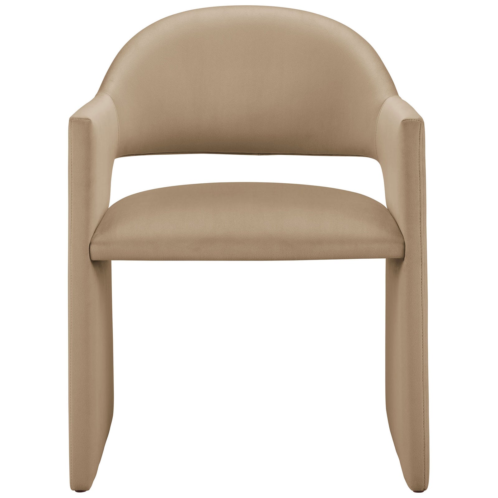 Taupe velvet dining armchair with generously padded seat and wide angular arms for modern comfort || EEI-7081-TAU || front_studio