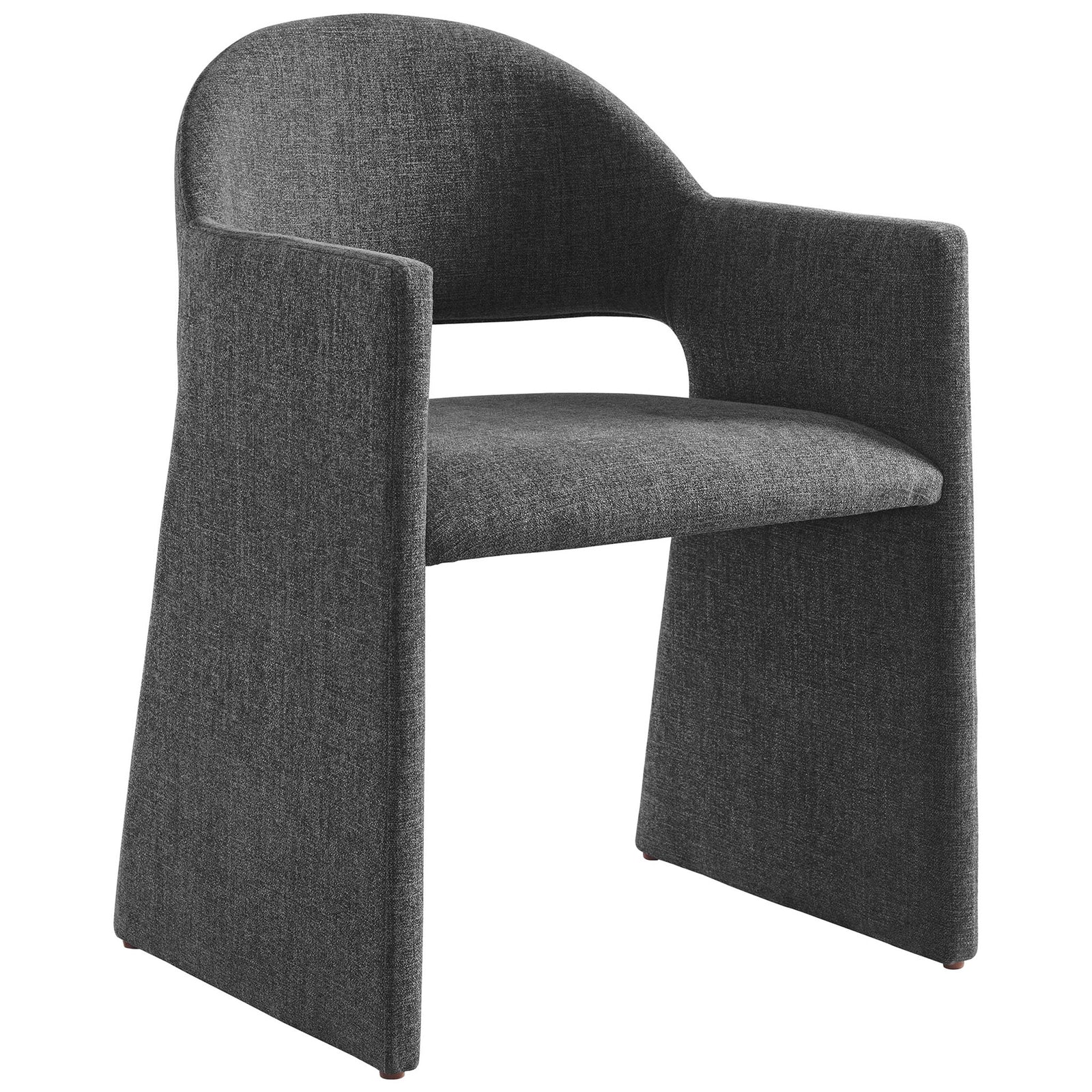 Open-back charcoal dining armchair with wide angular arms and smooth floor-length sides || EEI-7082-CHA || front_angle_studio