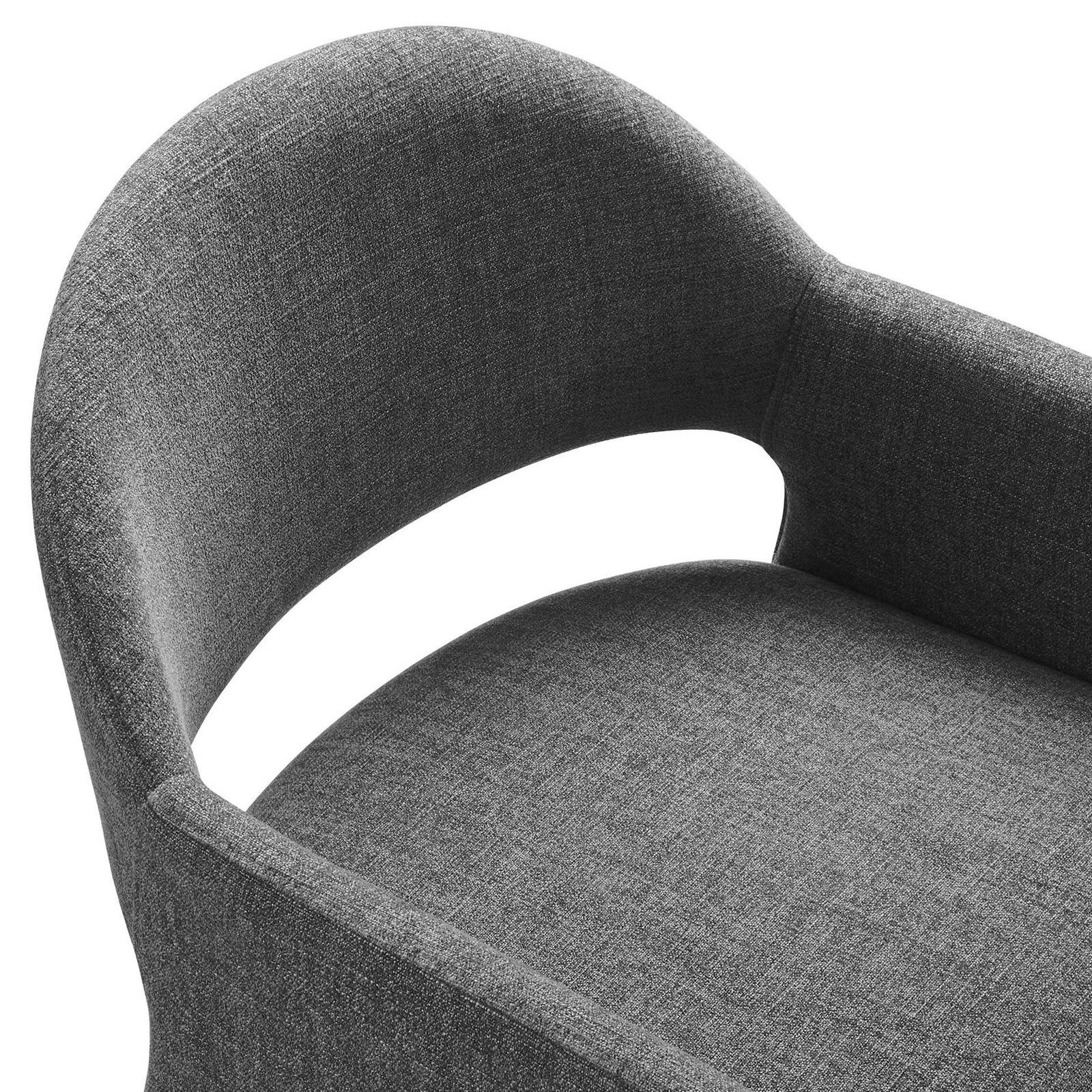 Textured slub weave charcoal fabric and generously cushioned barrel-back seat || EEI-7082-CHA || detail_studio