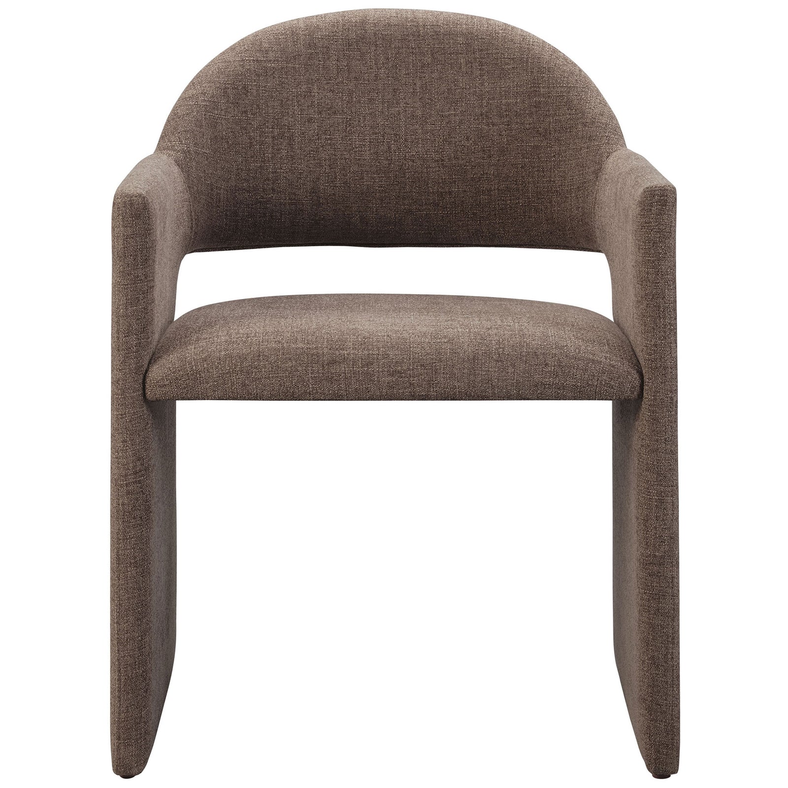 Mocha barrel back dining armchair with wide angular arms and a comfortably cushioned seat || EEI-7082-MOC || front_studio