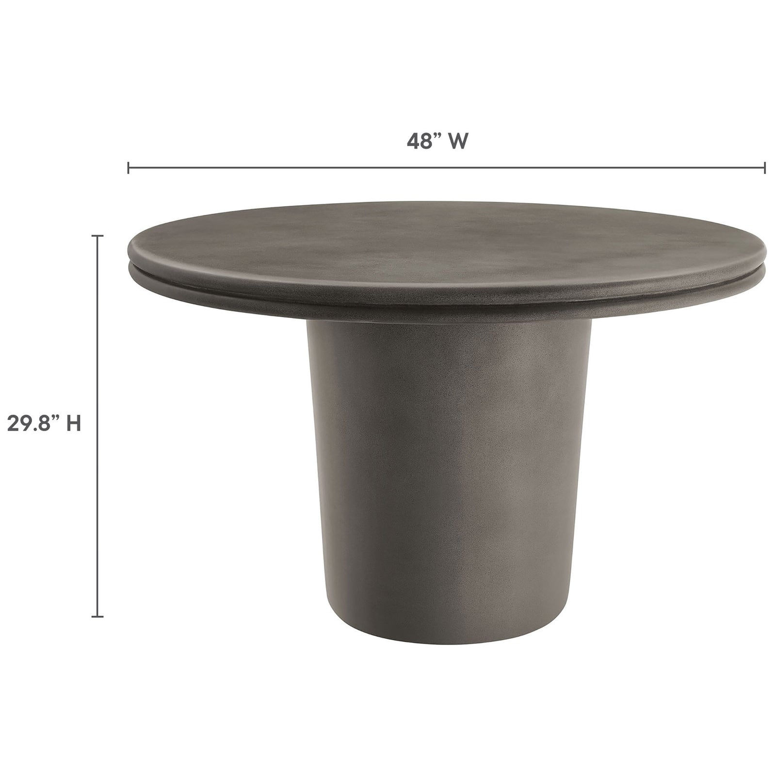 Gray concrete round dining table measuring 48 inches wide and 29.8 inches high || EEI-7087-GRY || dimension_studio