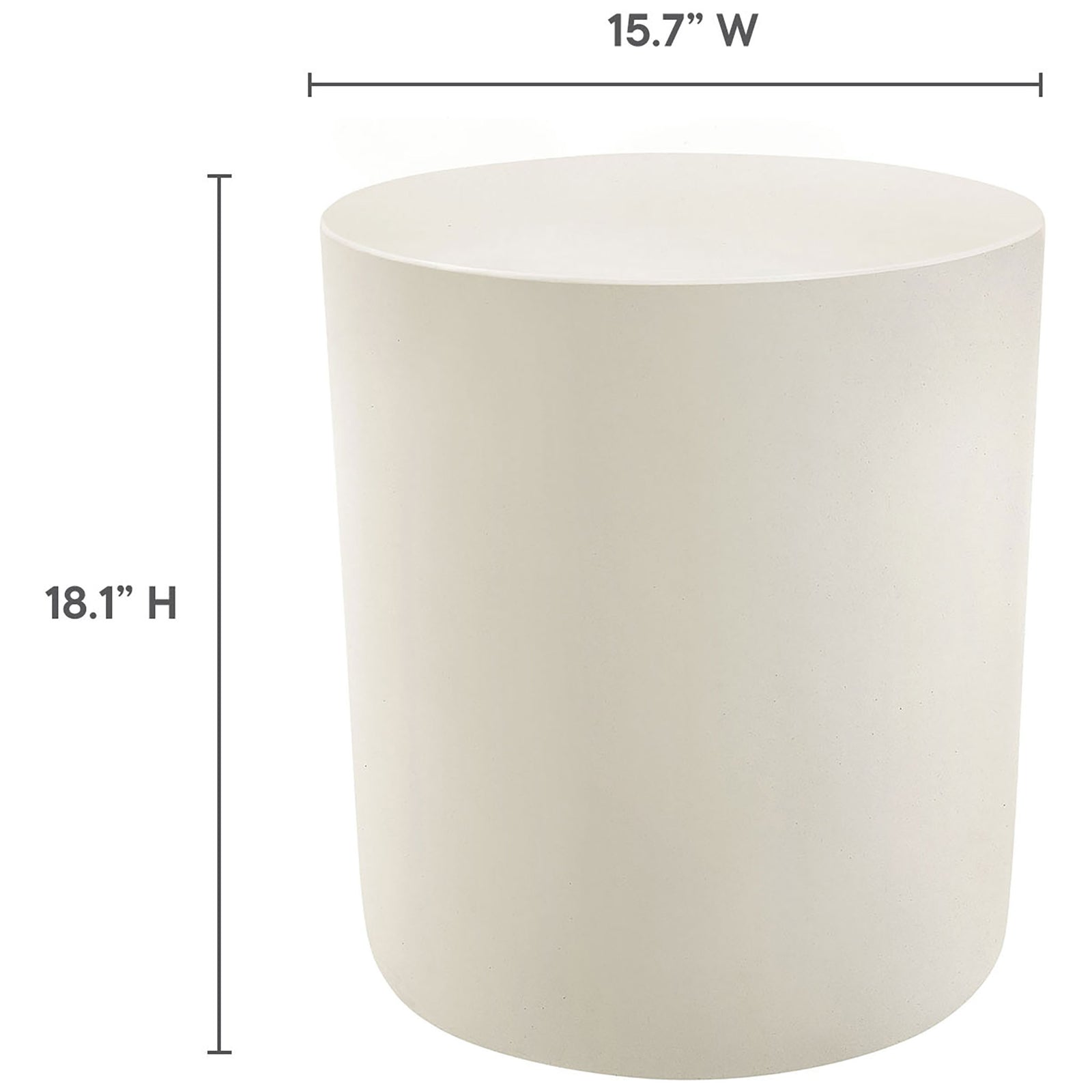 Dimension view of the Brion white concrete stool showing width and height for planning your layout || EEI-7088-WHI || dimension_studio