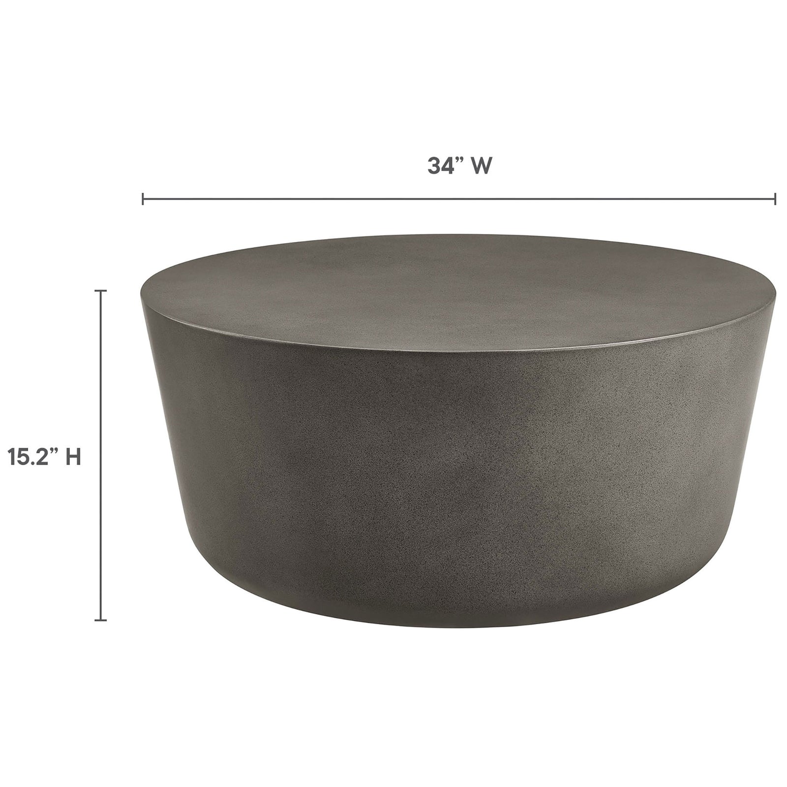Dimension graphic showing the gray concrete coffee table with labeled width and low profile height || EEI-7099-GRY || dimension_studio