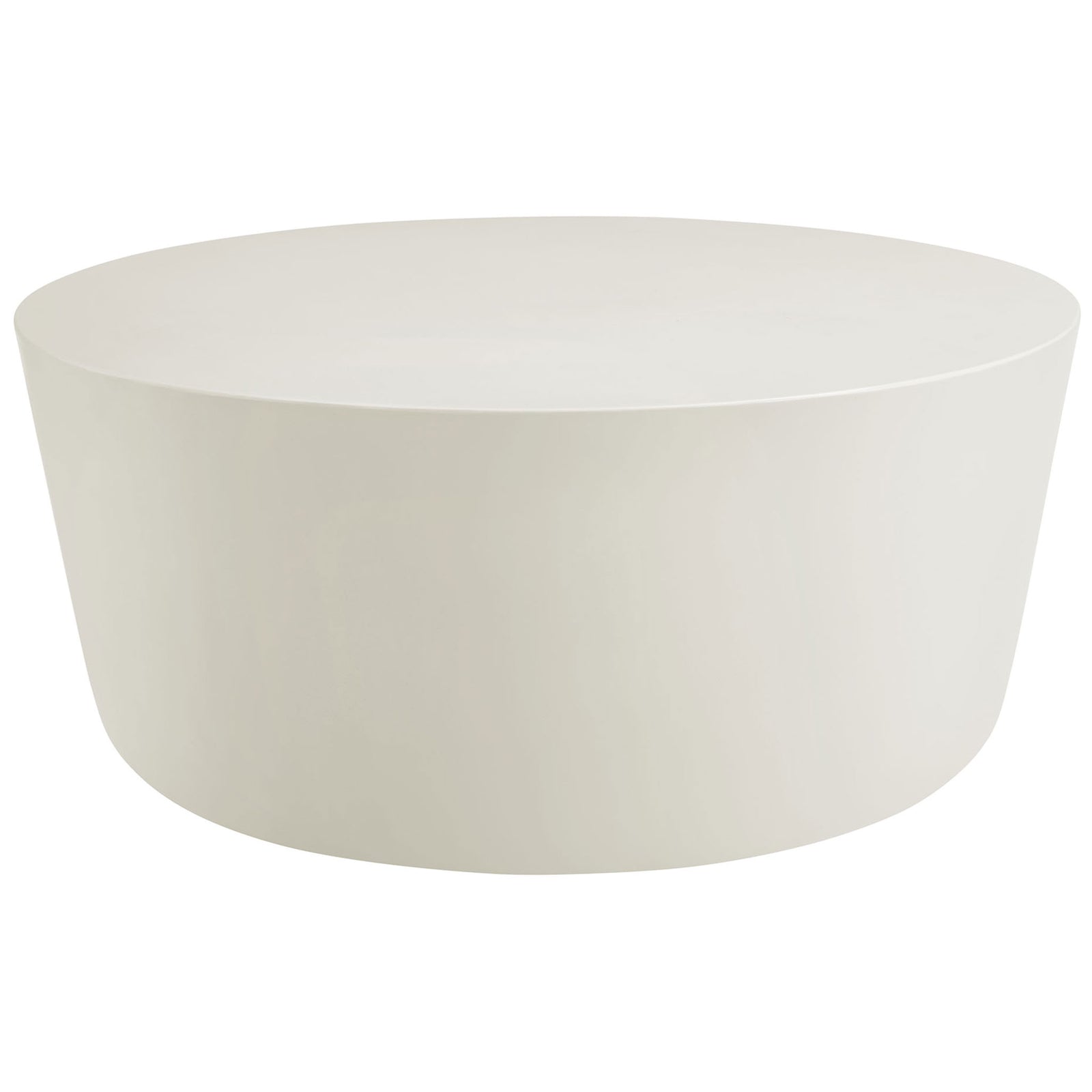 White concrete coffee table with a sleek drum silhouette for bright, modern indoor or outdoor spaces || EEI-7099-WHI || front_angle_studio