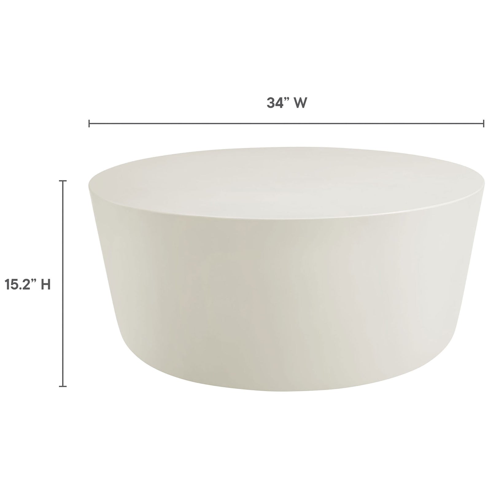 Dimension graphic displaying the white concrete coffee table with clearly marked width and height || EEI-7099-WHI || dimension_studio
