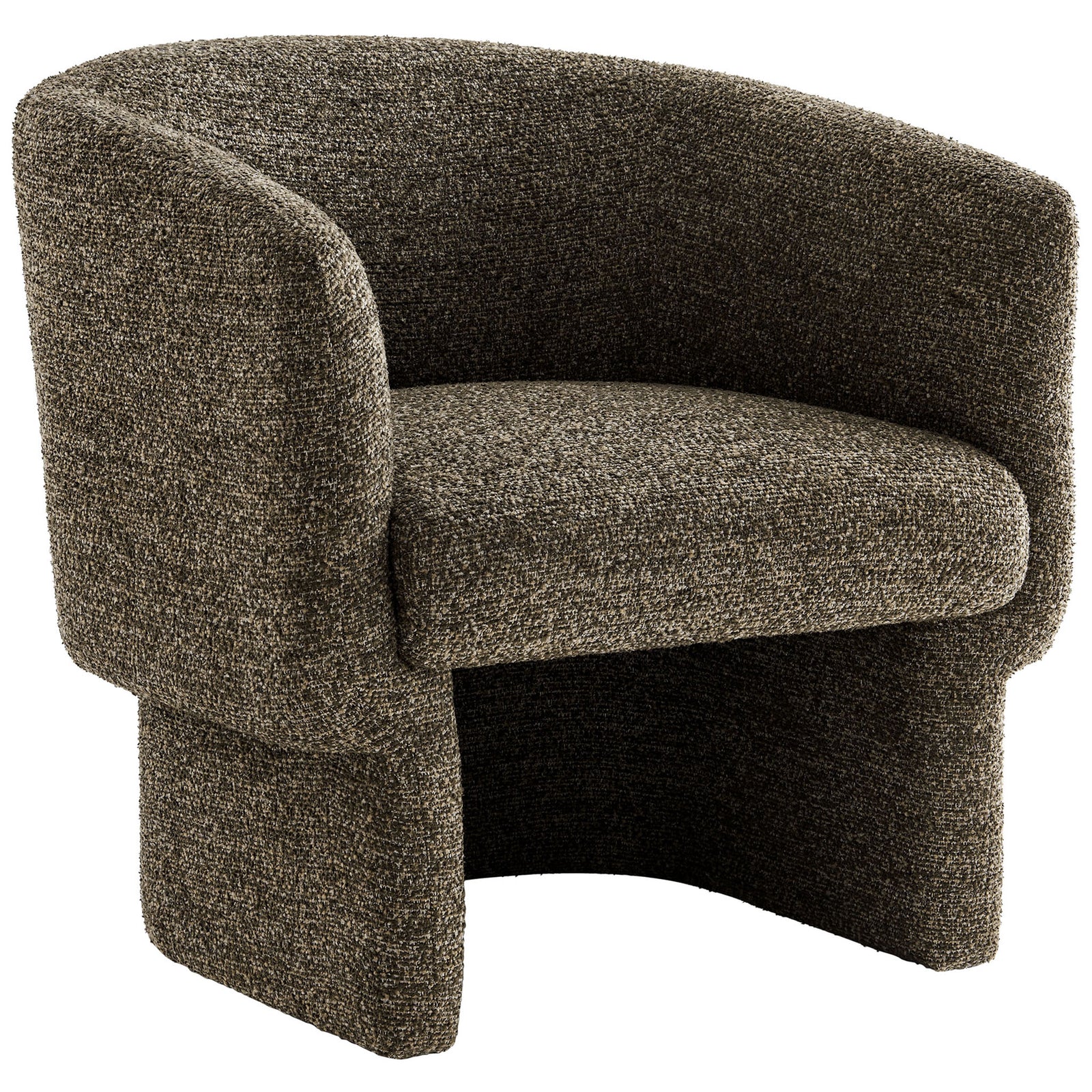 Modern cocoon-like chair with dense foam cushioning and textured boucle upholstery || EEI-7100-ATQ || front_angle_studio