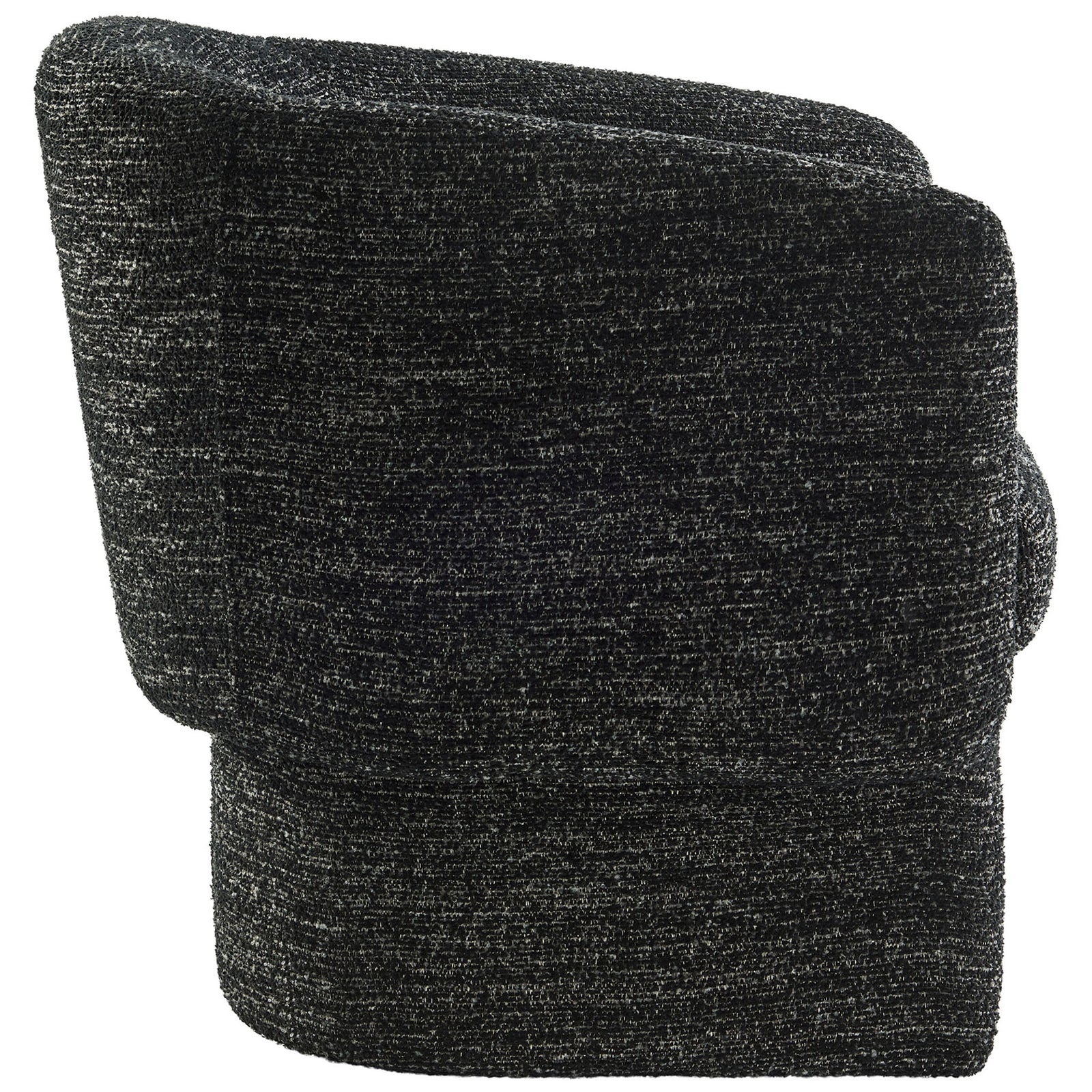 Seamless wraparound back and arms over tailored charcoal boucle upholstery || EEI-7100-CHA || side_studio