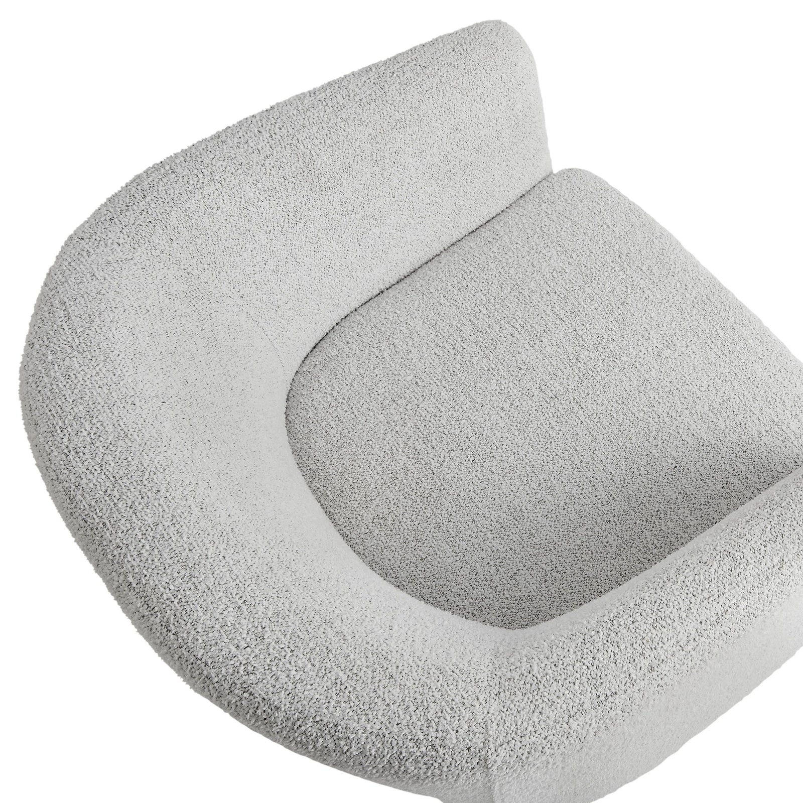 Plush boucle seat and curved inner back cradle the body with soft, inviting texture. || EEI-7100-NPT || detail_studio