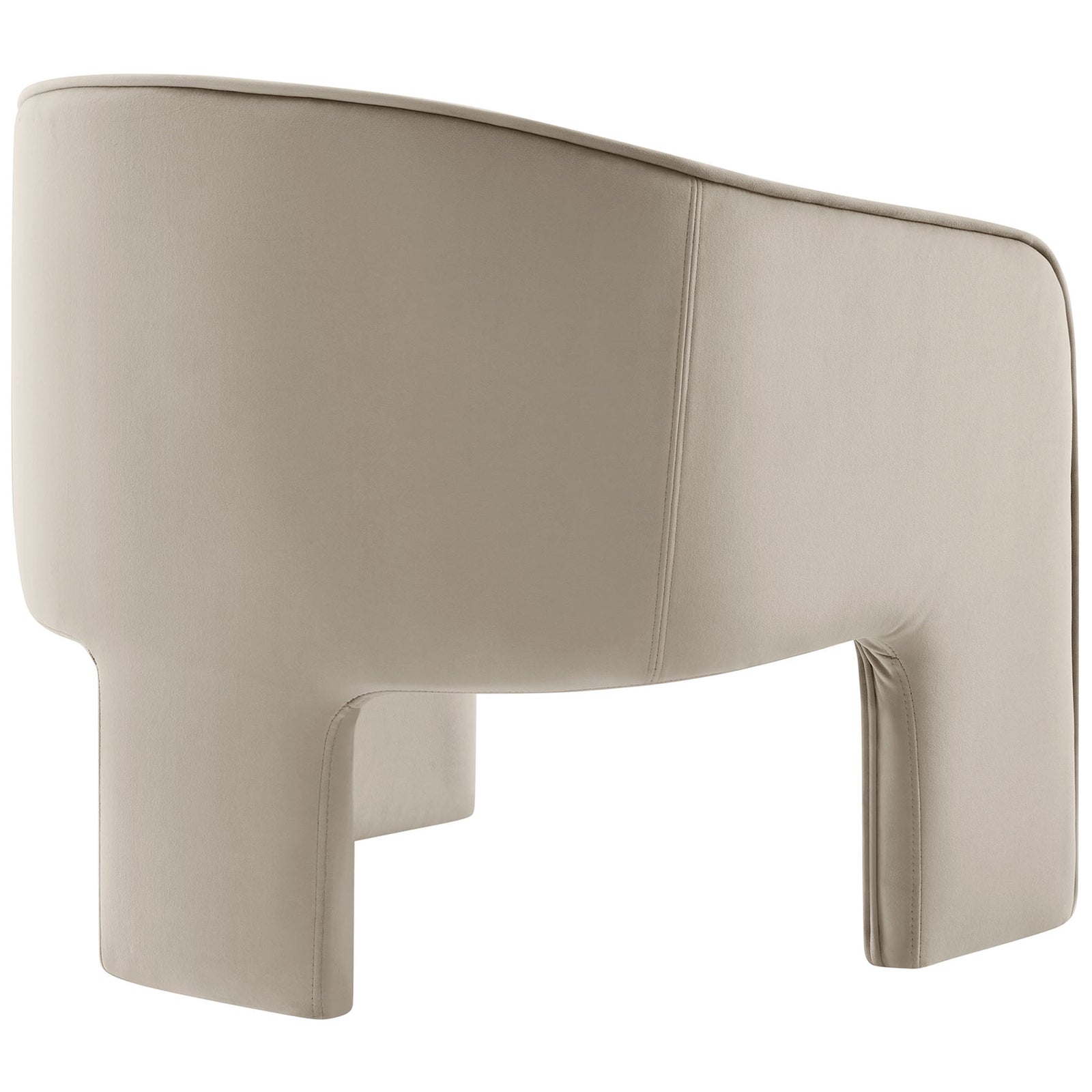 Seamless curved back in soft almond velvet atop a stable tri-leg base || EEI-7102-ALM || back_angle_studio