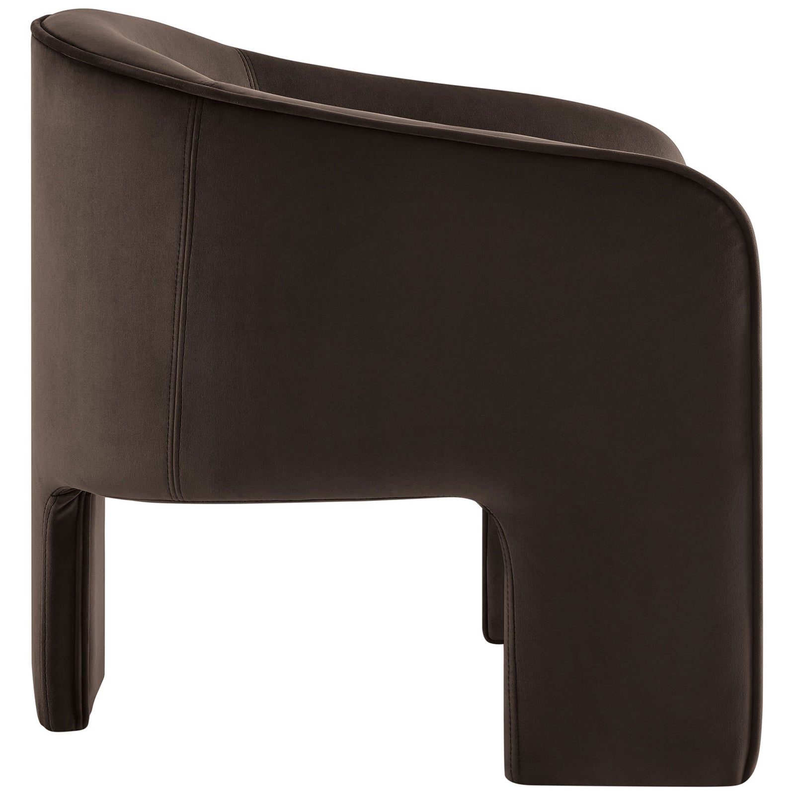 Sleek curved arms and low back create a cocooning profile in rich chocolate performance velvet || EEI-7102-CHB || side_studio