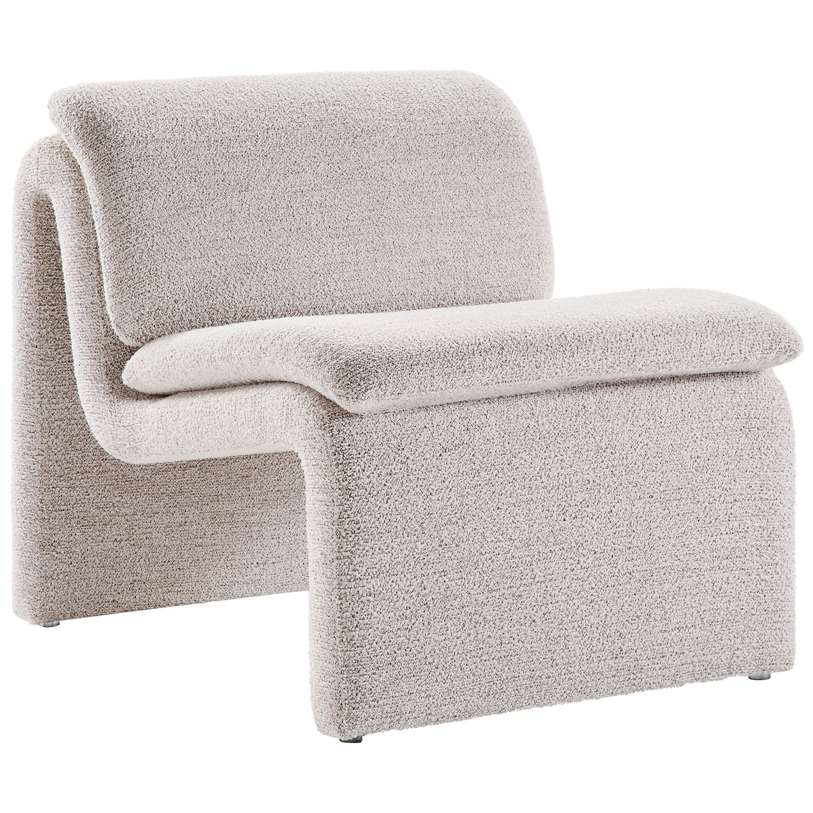 Sculptural boucle accent chair with smooth continuous curves and plush cushioning in soft parchment || EEI-7103-PCH || front_angle_studio