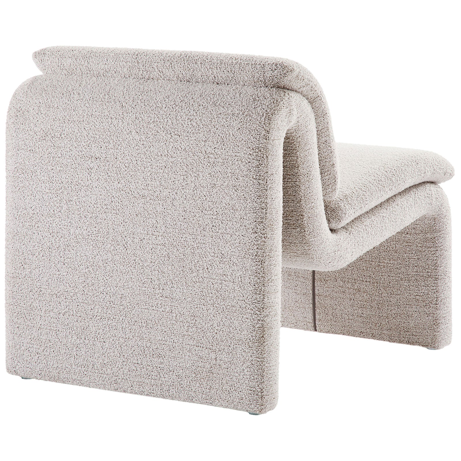 Seamless wraparound back and base highlight the chair's fluid silhouette and textured boucle feel || EEI-7103-PCH || back_angle_studio