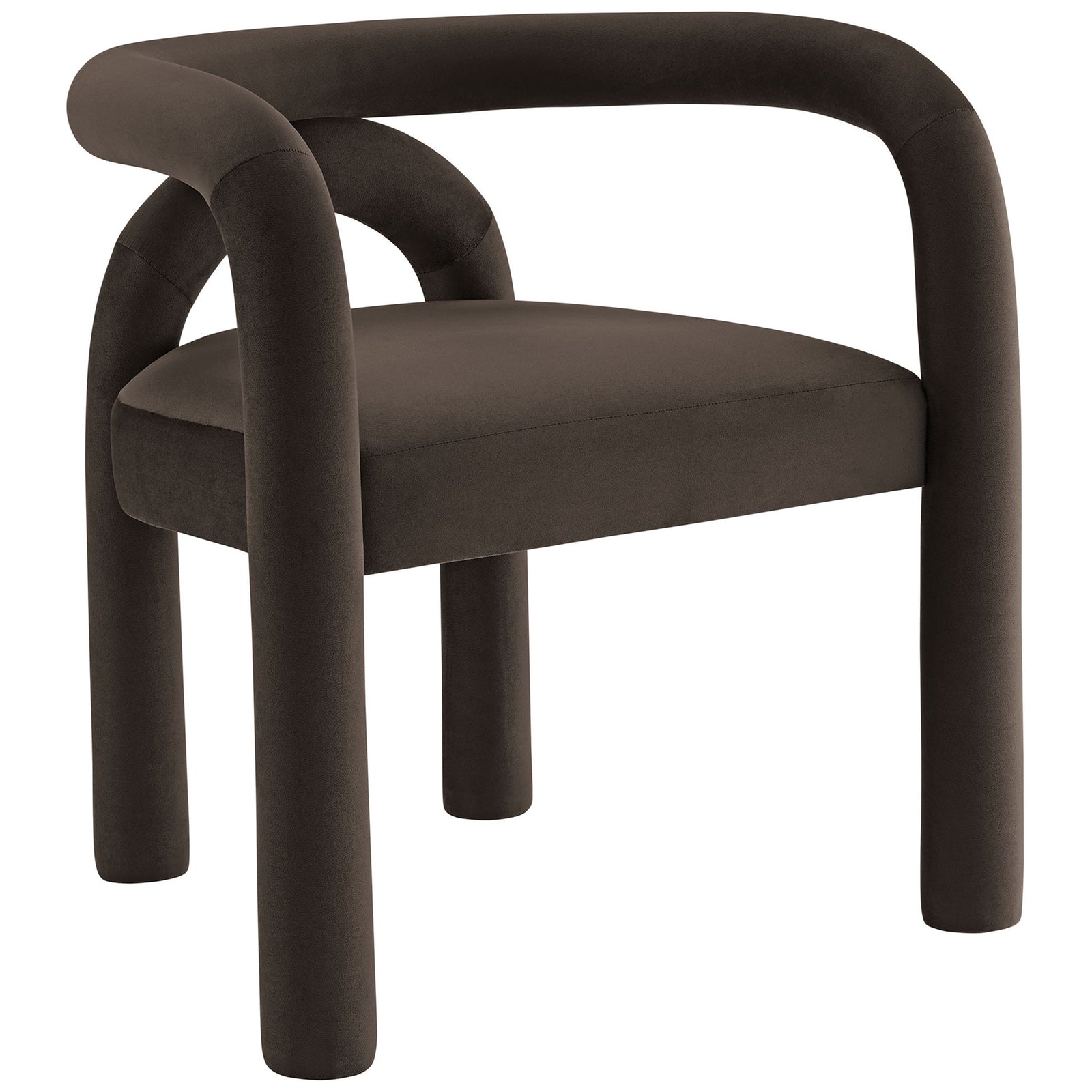 Cocoa velvet dining chair with rounded tubular frame and generously padded seat || EEI-7104-COA || front_angle_studio