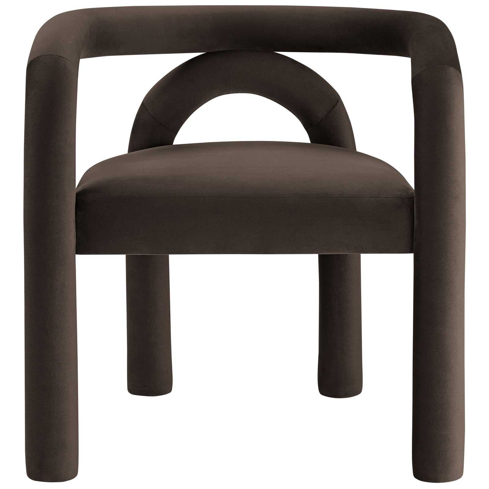 Cocoa velvet chair highlighting the continuous tubular back rail and supportive arch accent || EEI-7104-COA || back_studio