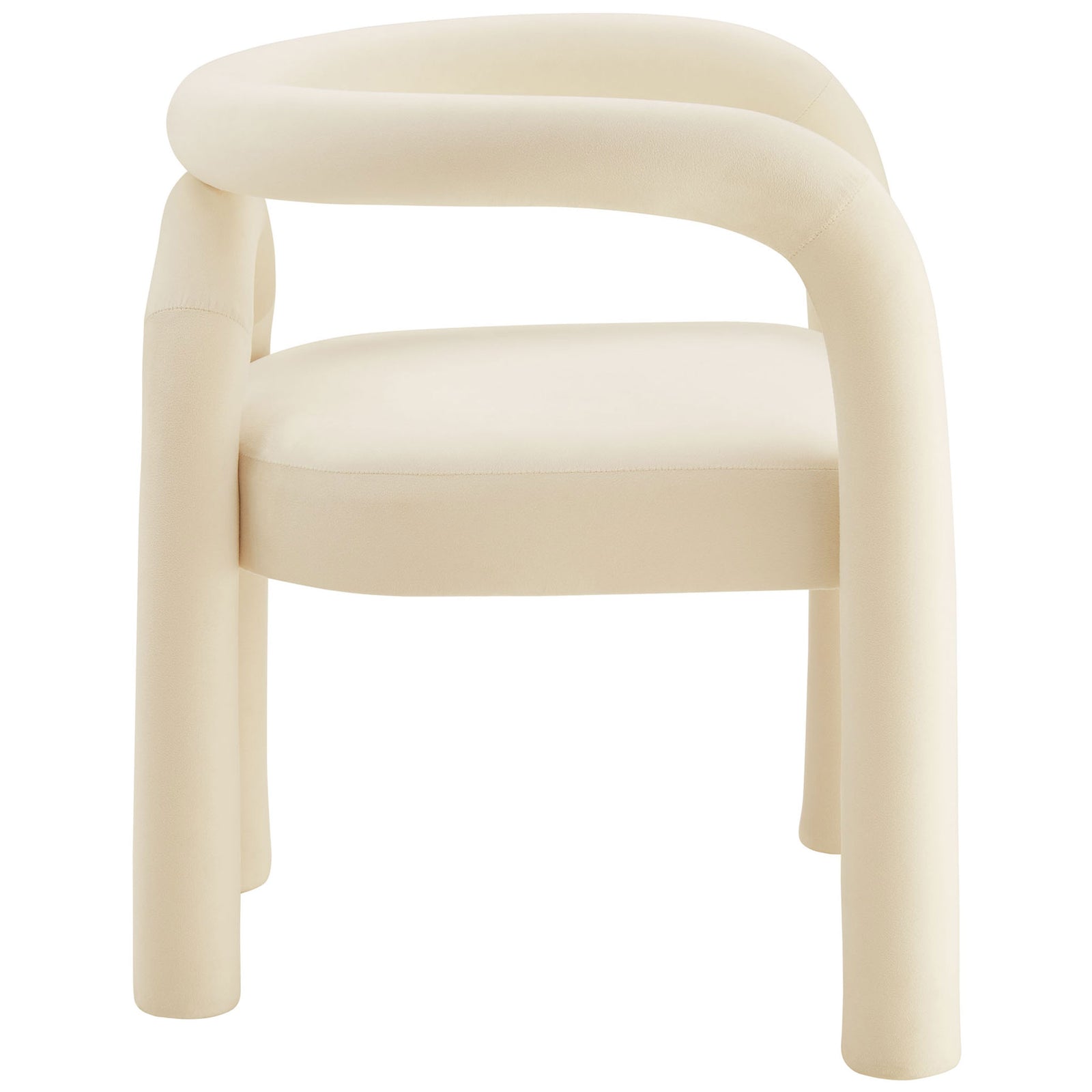 Front view of porcelain velvet dining chair featuring tubular arms and plush padded seat || EEI-7104-POR || front_studio