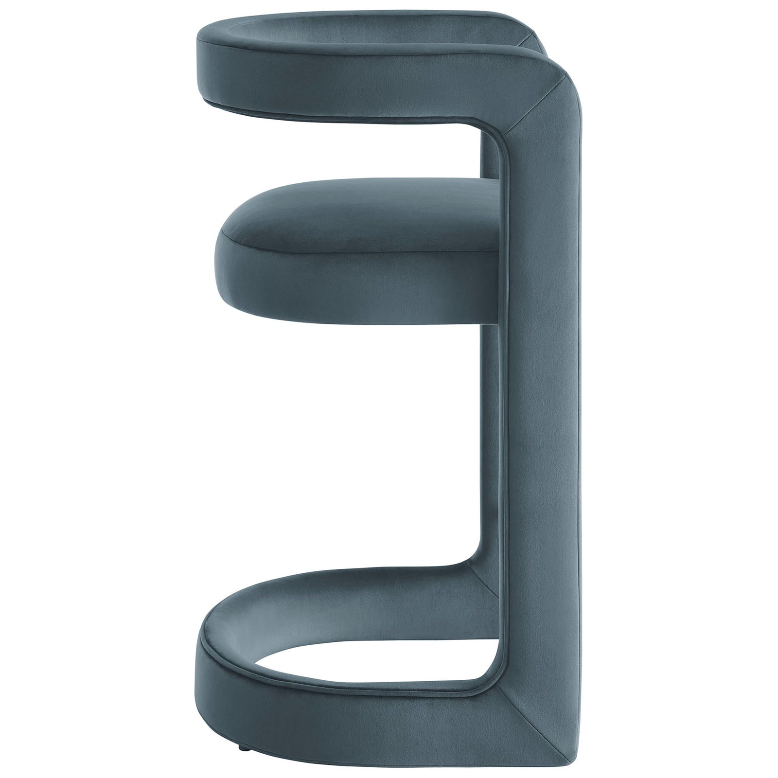 Continuous arm-to-leg silhouette with plush padded counter-height seat and metal footrest || EEI-7107-CAB || side_studio