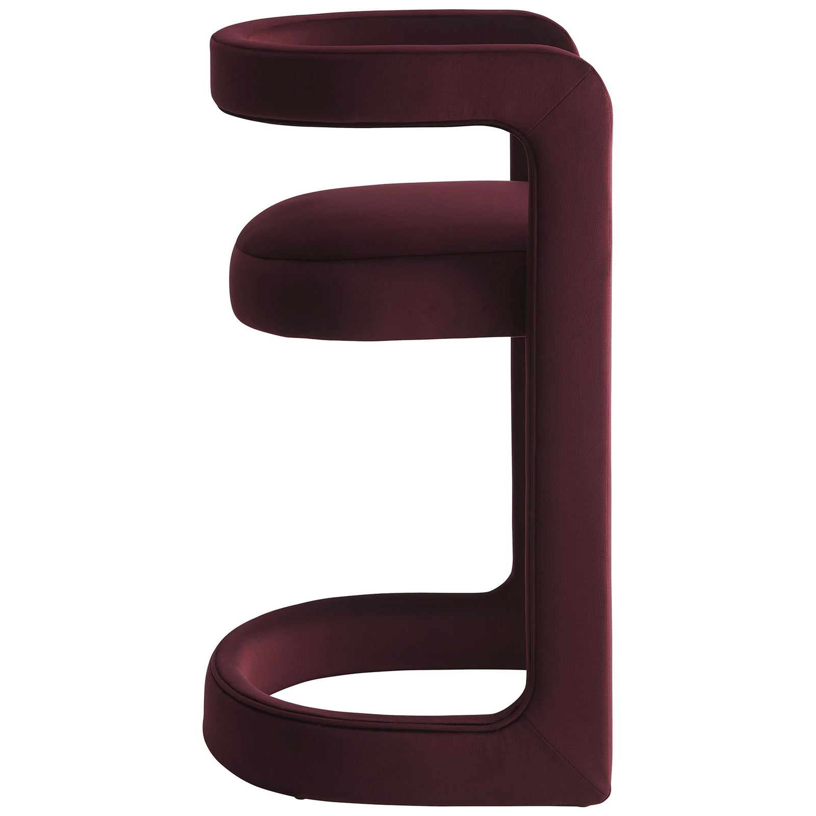 Minimalist silhouette with smooth velvet upholstery and an arched base that echoes the contoured back. || EEI-7107-MUL || side_studio