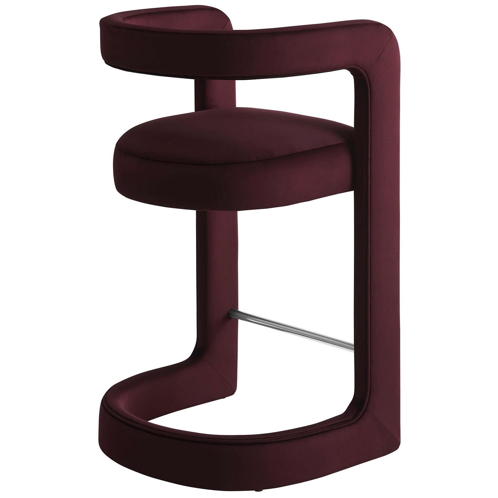 Seamless open-back design with integrated arms and plush seat in luxe mulberry performance velvet. || EEI-7107-MUL || back_angle_studio