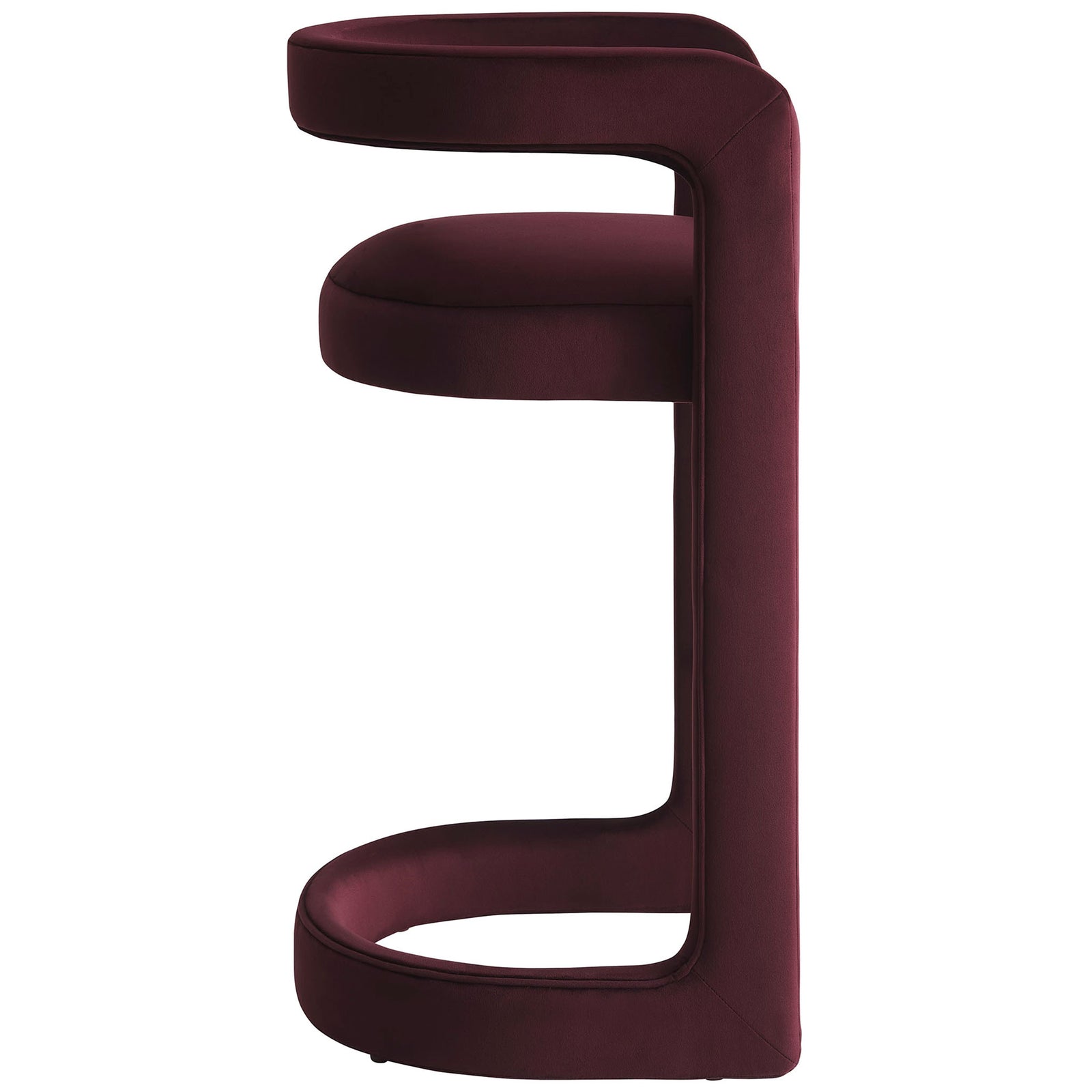 Streamlined profile showcases smooth velvet upholstery and an arched base for balanced support. || EEI-7108-MUL || side_studio
