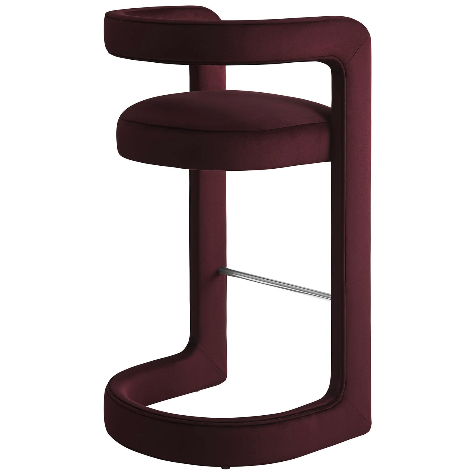 Open-back barrel design flows into continuous arms with a generously cushioned seat. || EEI-7108-MUL || back_angle_studio