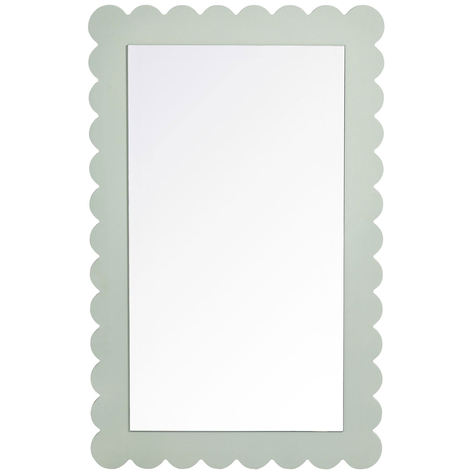 Sage green scalloped wall mirror in a clean, vertical rectangular silhouette || EEI-7116-SGE || front_studio