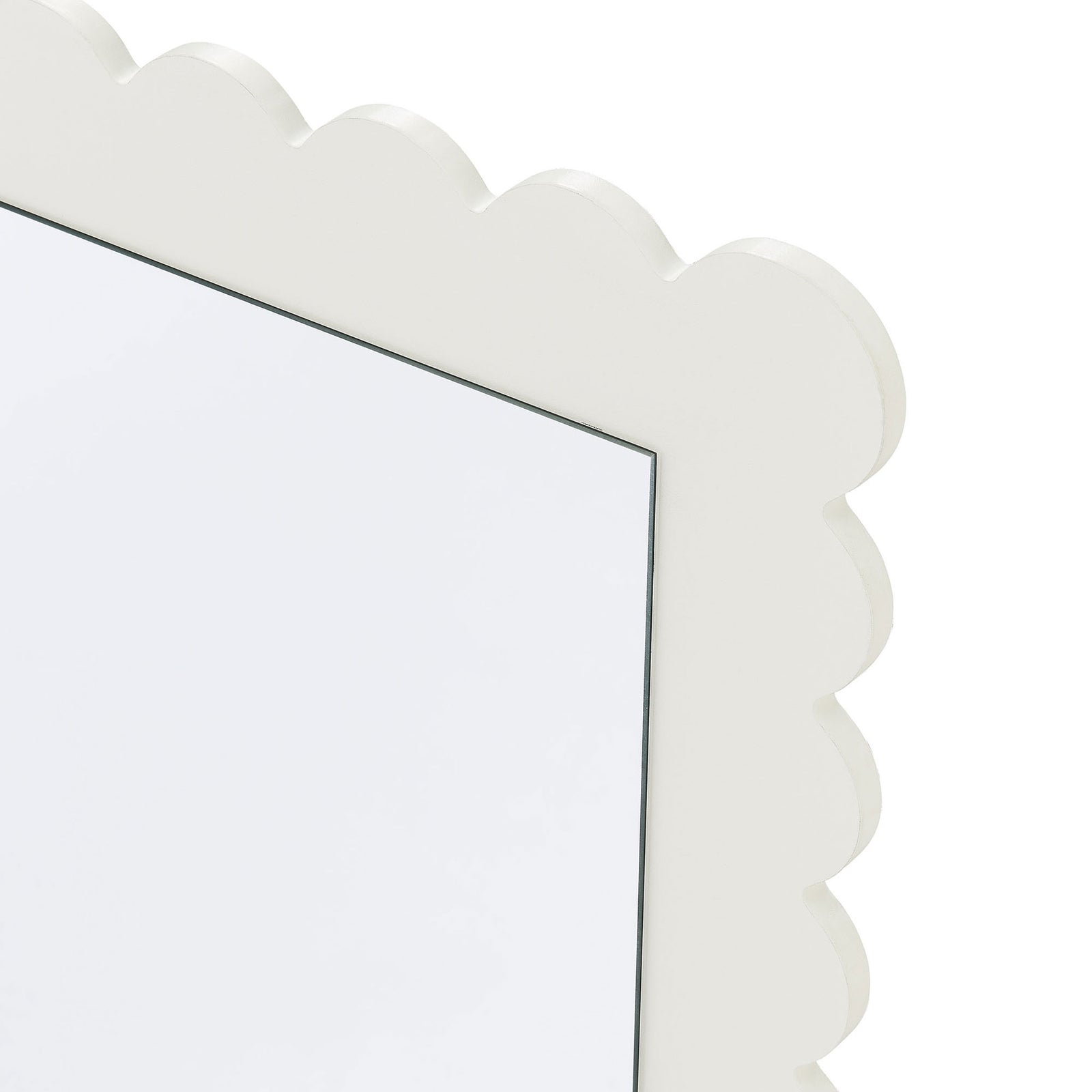 Detail of the white scalloped frame and smooth laminate finish || EEI-7116-WHI || detail_studio