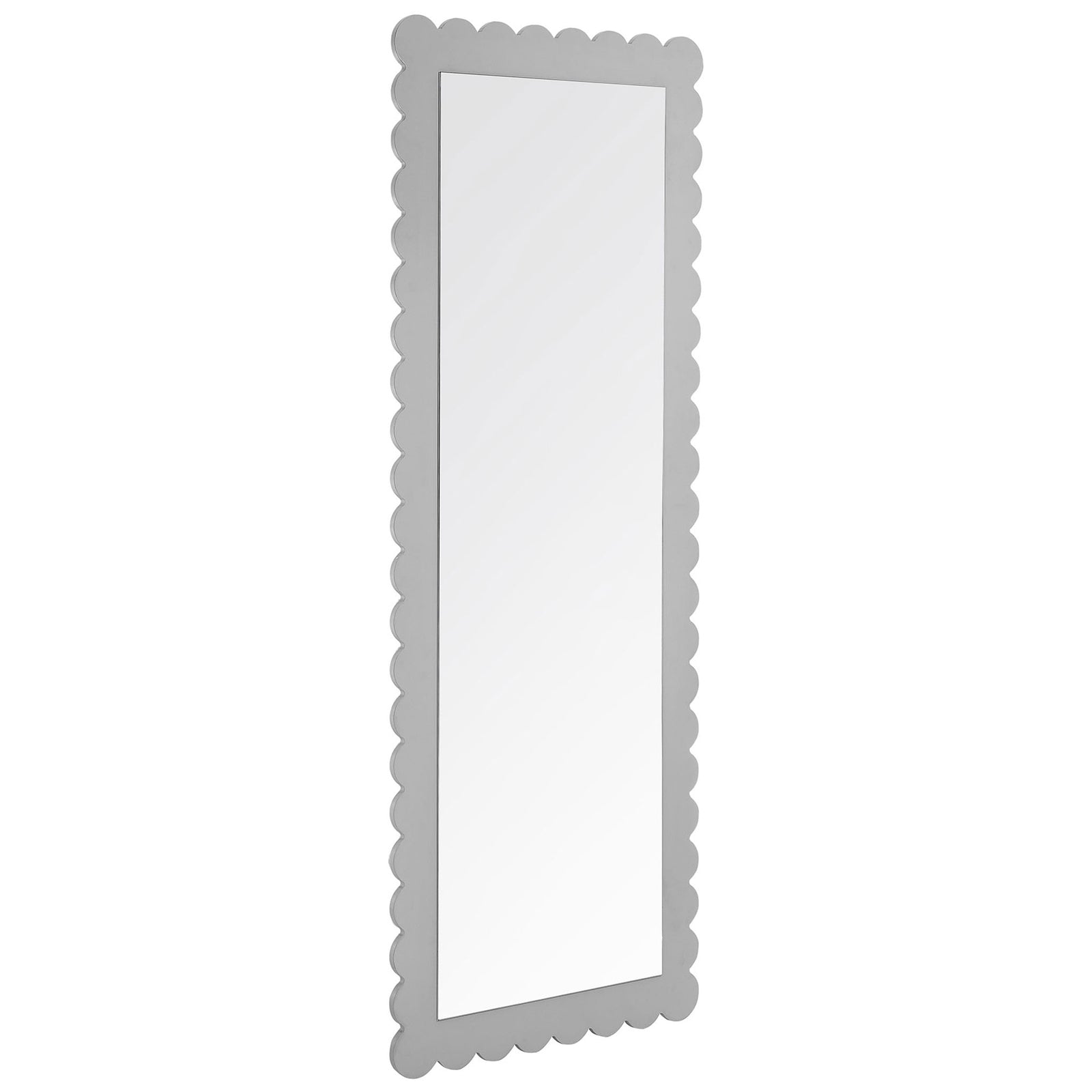 Light gray scalloped full-length floor mirror adds playful elegance to any room || EEI-7117-LGR || front_angle_studio