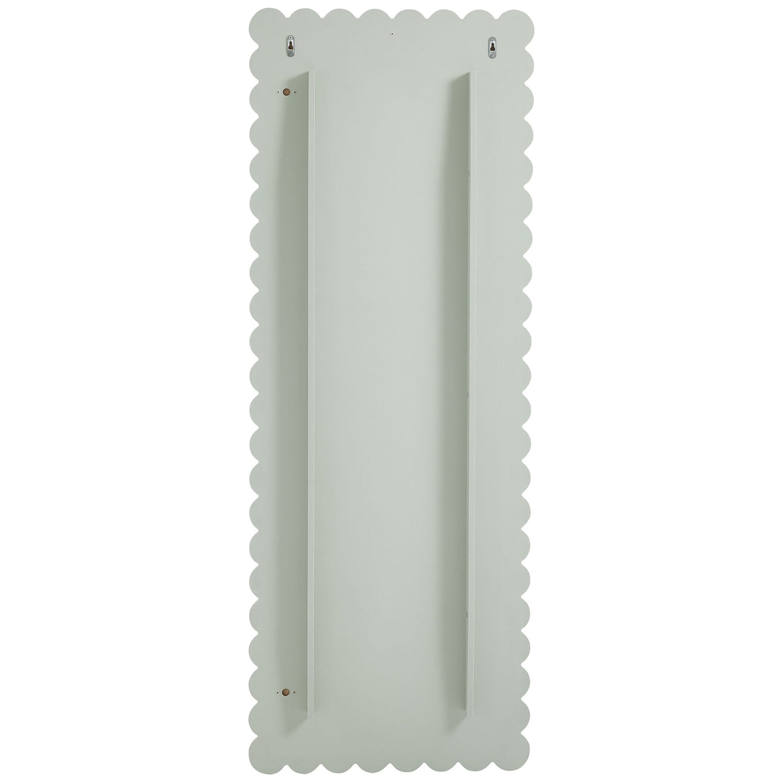Sage mirror backing with scalloped edge and integrated keyhole brackets for secure wall mounting || EEI-7117-SGE || back_studio