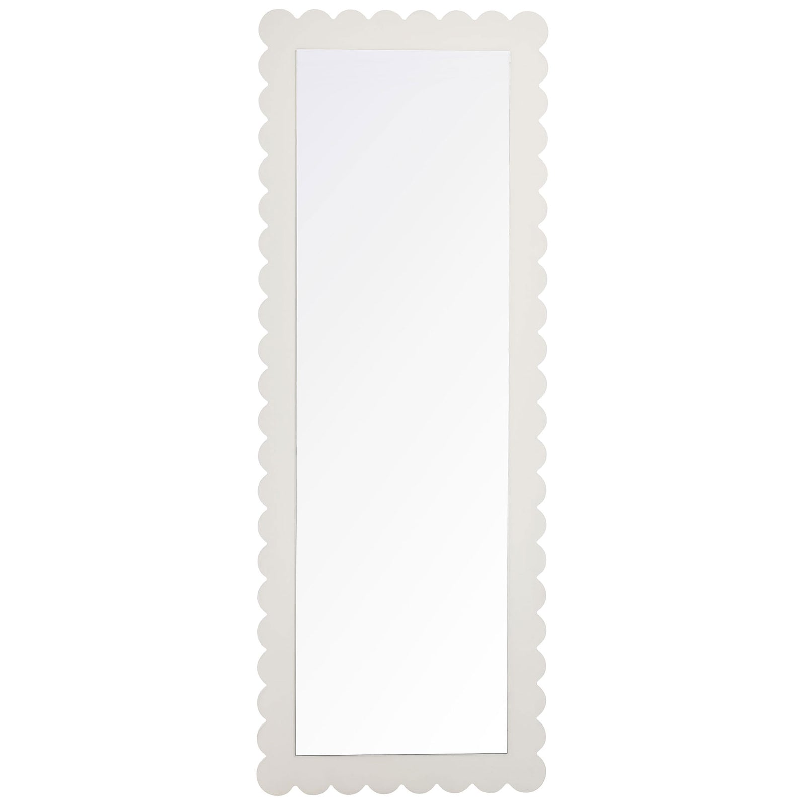 Emmeline white full-length floor mirror with playful scalloped frame || EEI-7117-WHI || front_studio