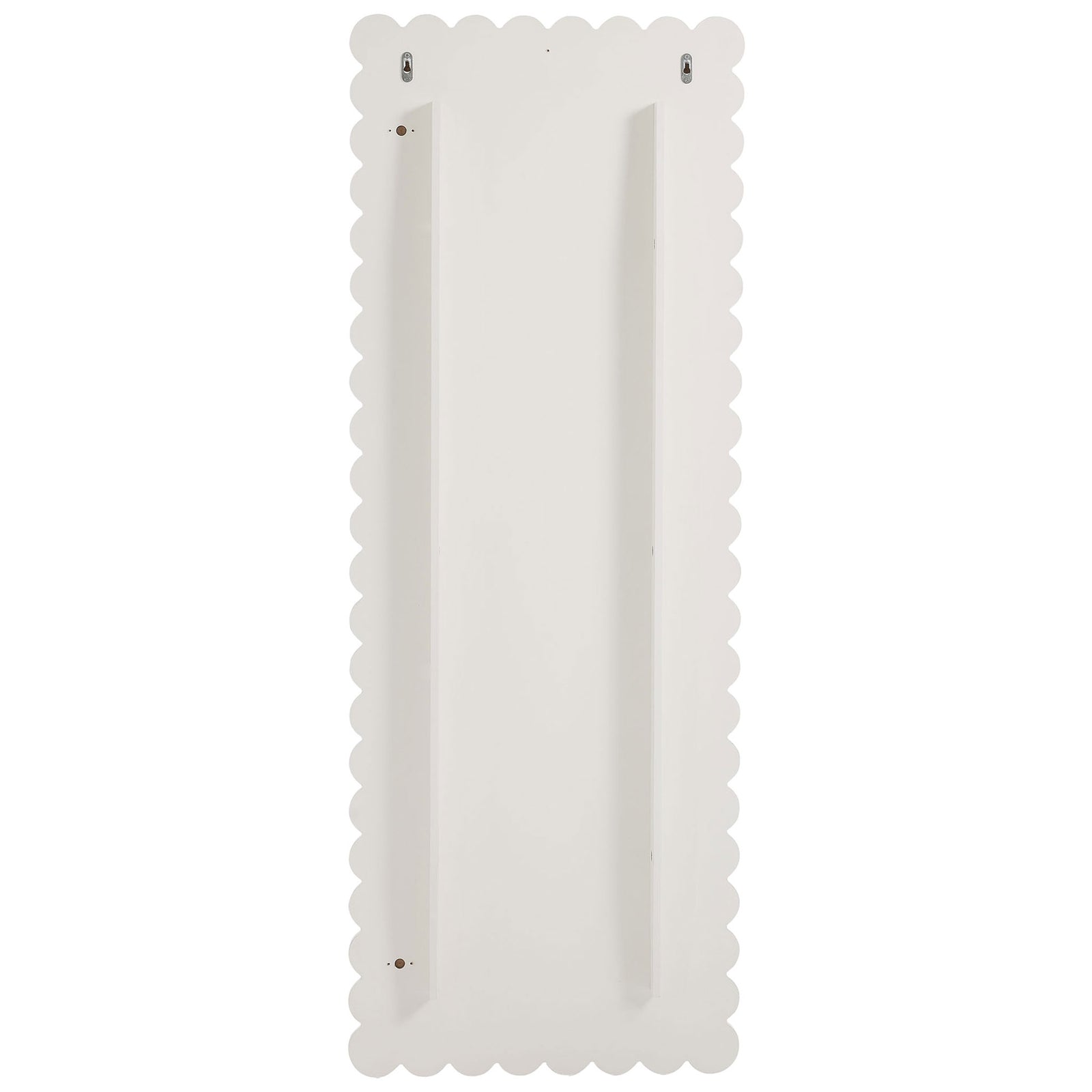 Back of Emmeline floor mirror with sturdy support rails and keyhole hanging brackets || EEI-7117-WHI || back_studio