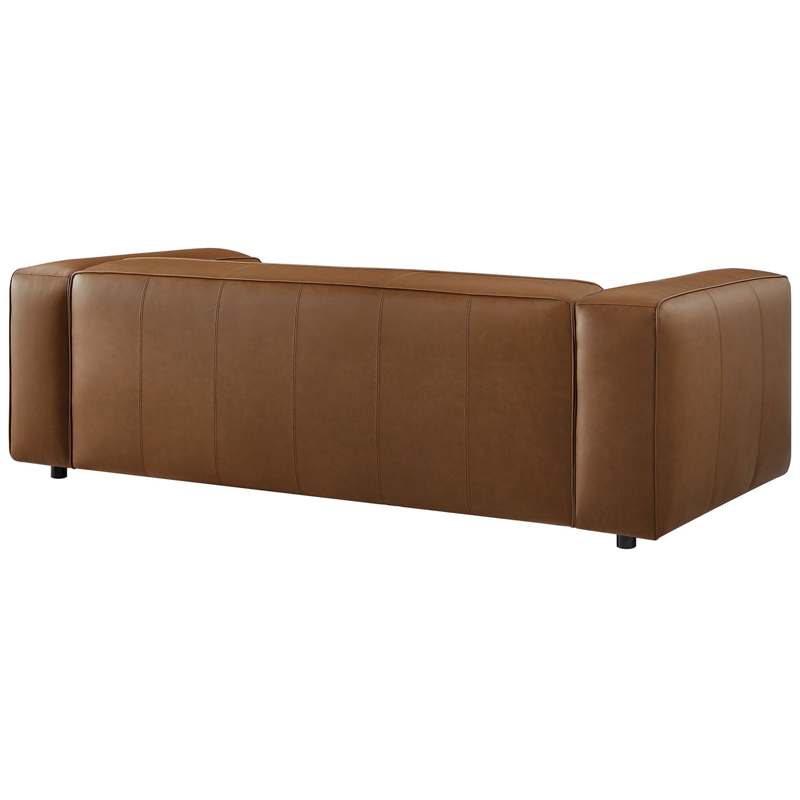 Tailored back design with vertical panel stitching on a contemporary coffee vegan leather sofa || EEI-7119-COF || back_angle_studio