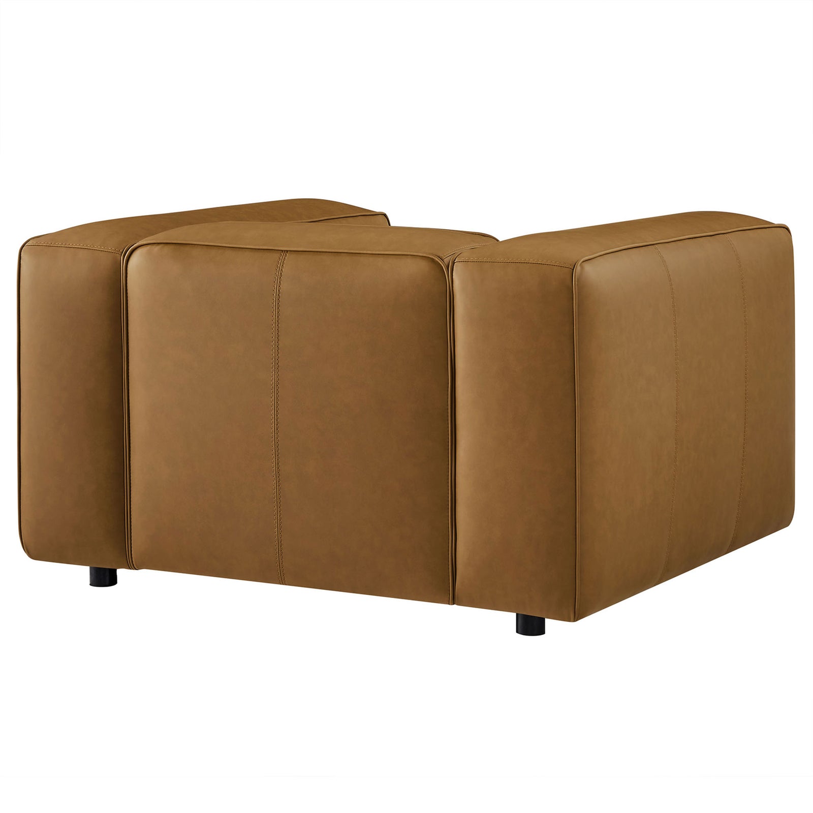 Clean, tailored back in smooth vegan leather with rounded edges and low-profile legs || EEI-7120-CAM || back_angle_studio