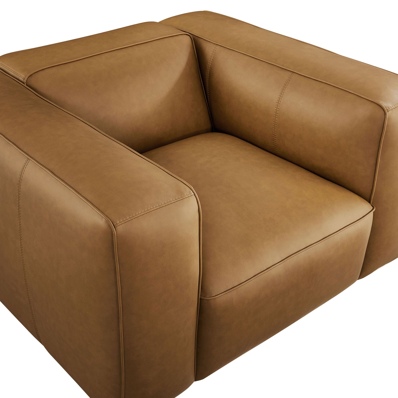 Smooth camel vegan leather with precision stitching and plush cushioning || EEI-7120-CAM || detail_studio