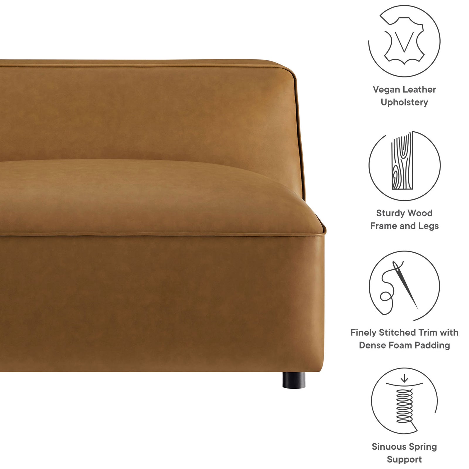 Supportive foam cushioning and sinuous springs under vegan leather deliver lasting, sink-in comfort || EEI-7121-CAM || callout_studio