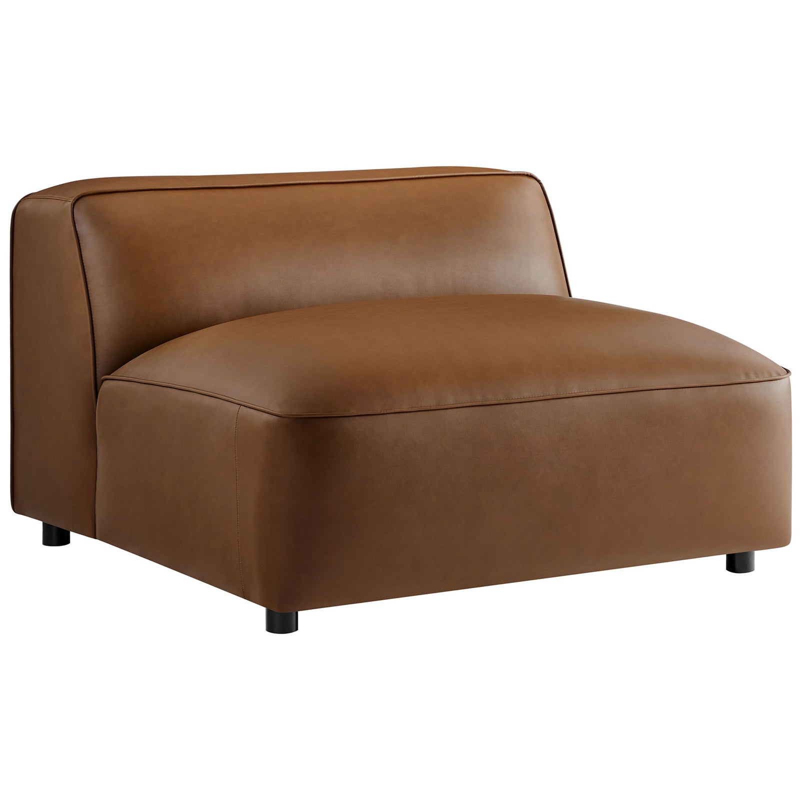 Low-profile armless chair in coffee vegan leather with deep seat, plush comfort, and rounded corners || EEI-7121-COF || front_angle_studio