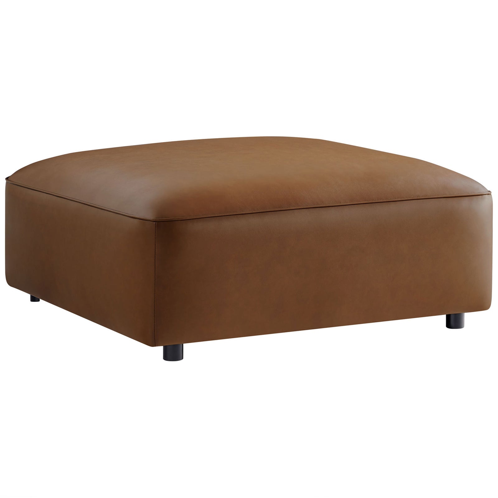 Angled view of oversized coffee vegan leather ottoman with smooth upholstery and rounded cushion edges || EEI-7125-COF || front_angle_studio