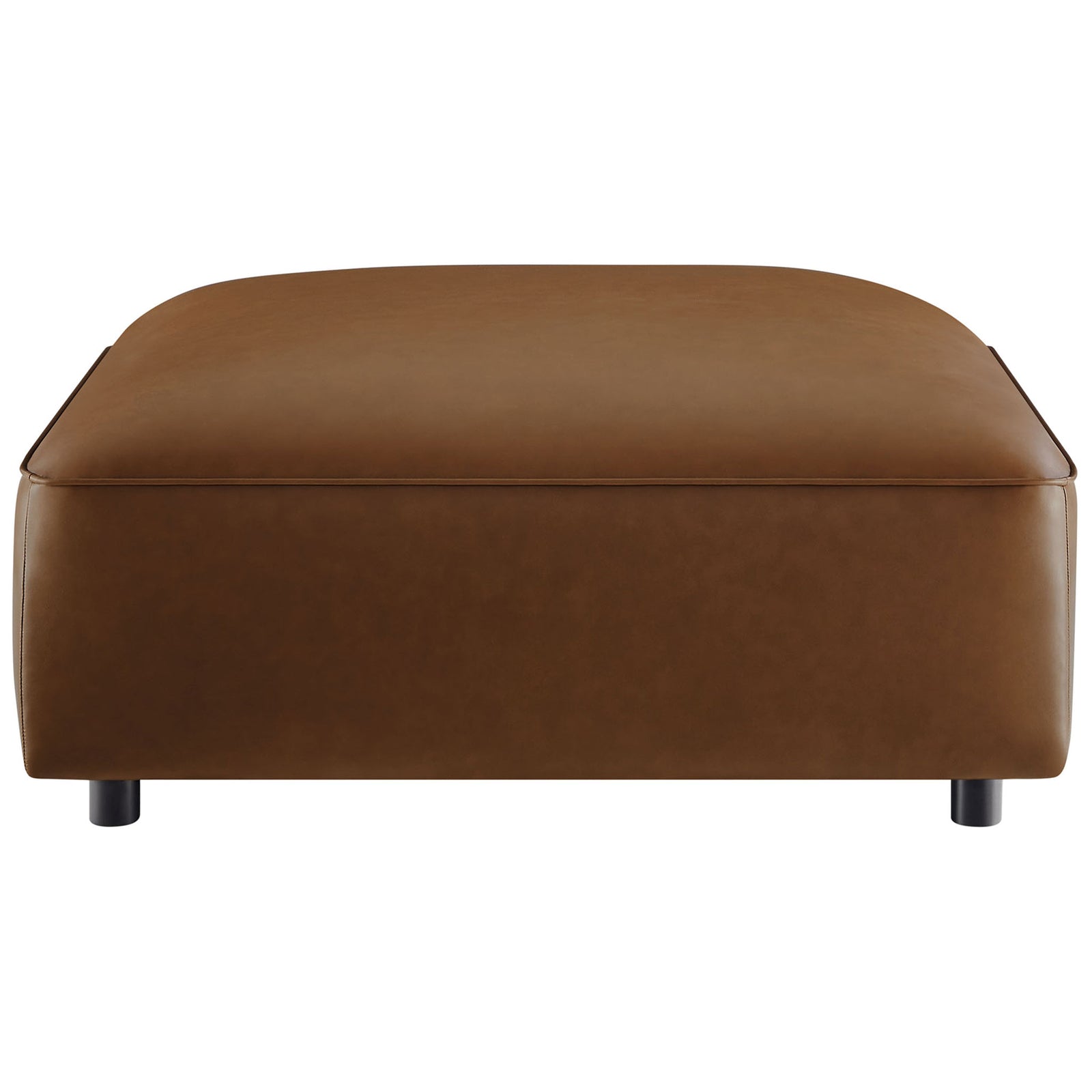 Square coffee vegan leather ottoman with low profile silhouette and generously padded seat || EEI-7125-COF || front_studio