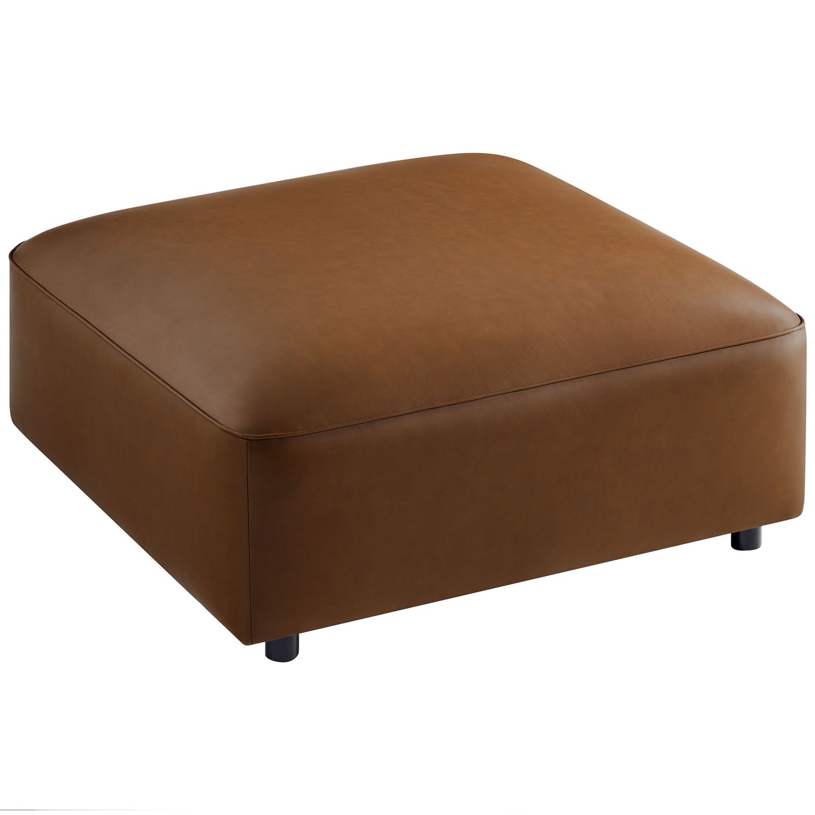 Top view of square coffee vegan leather ottoman offering a wide, cushioned surface for feet or trays || EEI-7125-COF || top_angle_studio