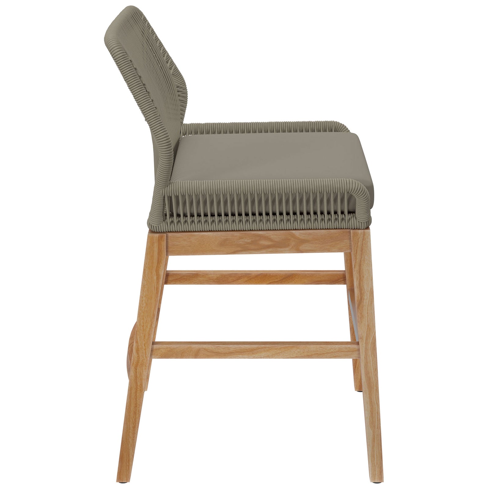 Light gray greige counter stool highlighting the relaxed back, deep cushion, and protective footrest bar. || EEI-7126-LGR-GRG || side_studio